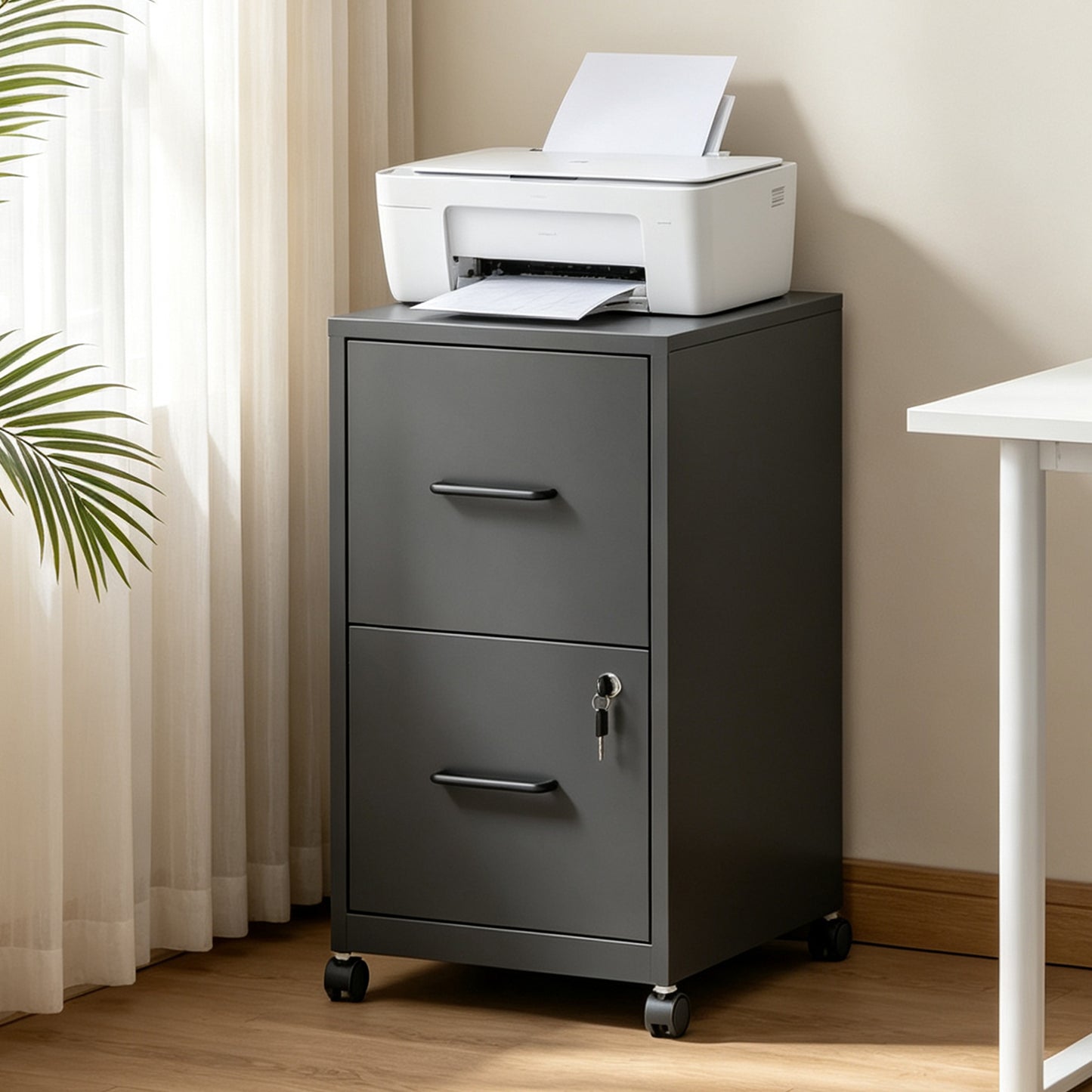 VIYET 2 Drawer Mobile File Cabinet with Lock, Rolling Metal Filing Cabinet for Letter & Legal Files, Under Desk Office Storage with Anti-Tip Kit, Black