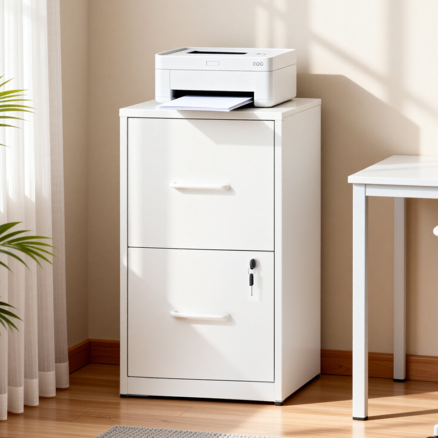 VIYET 2 Drawer File Cabinet with Lock, White Metal Vertical Filing Cabinet for Letter & Legal Files, Under Desk Office Storage with Anti-Tip Kit