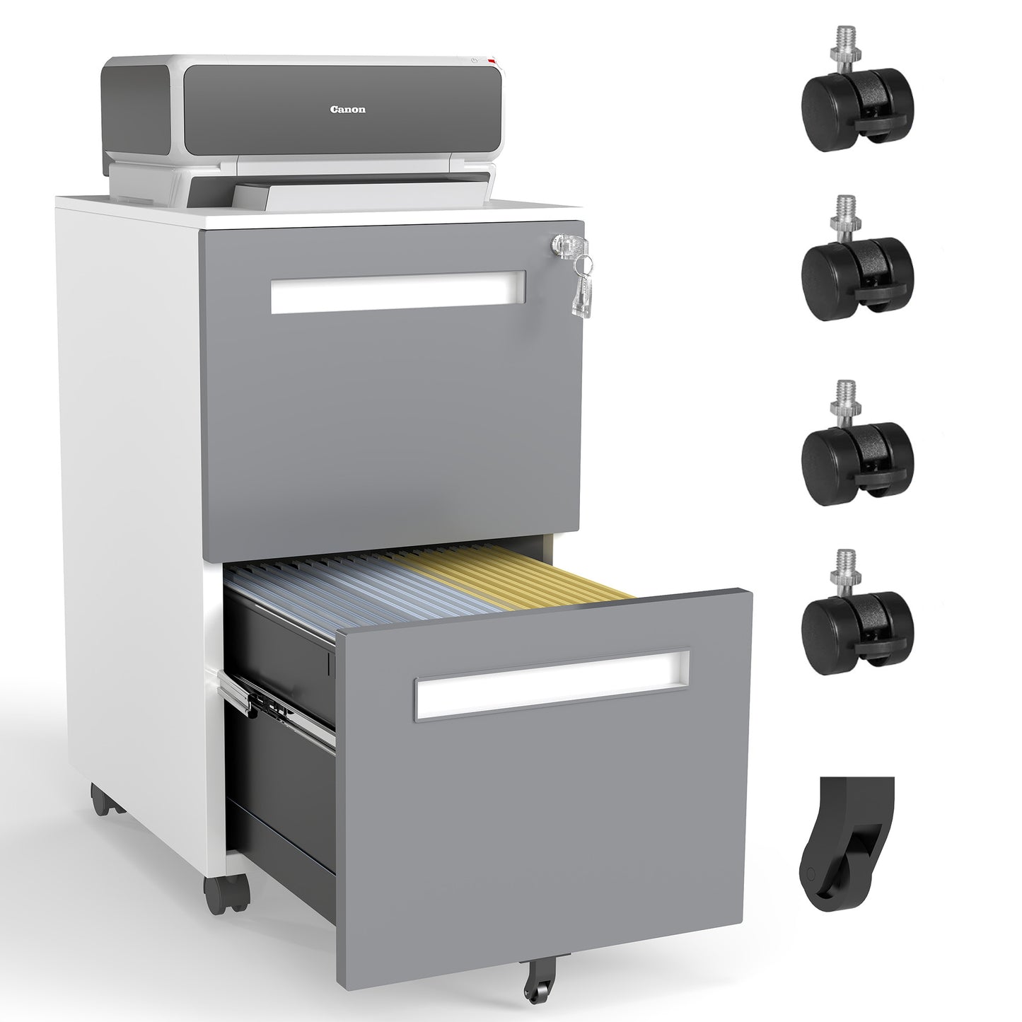VIYET 18H" 2-Drawer Mobile File Cabinet,All-Steel Lockable Storage on 360°Wheels,Fully Assembled for Home/Commercial Office (Holds A4/Letter/Legal,White)