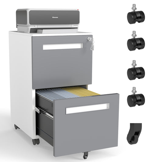 VIYET 18H" 2-Drawer Mobile File Cabinet,All-Steel Lockable Storage on 360°Wheels,Fully Assembled for Home/Commercial Office (Holds A4/Letter/Legal,White)