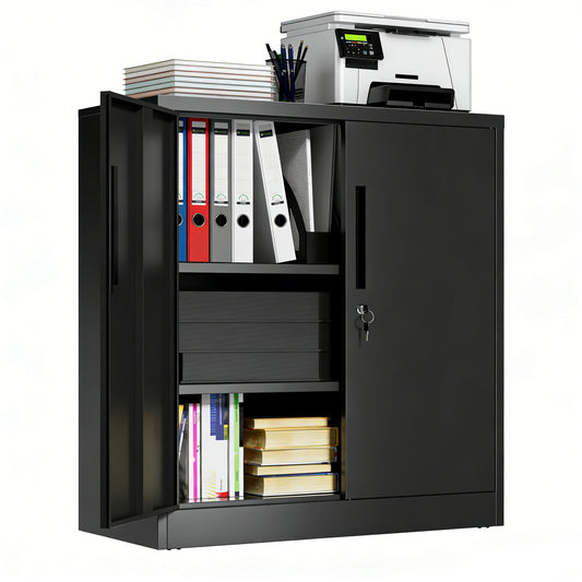 VIYET 35" 2-Door Metal Storage Cabinet,Heavy-Duty Lockable Steel Cabinet w/ 2 Adjustable Shelves (Home/Office/Garage Organizer)