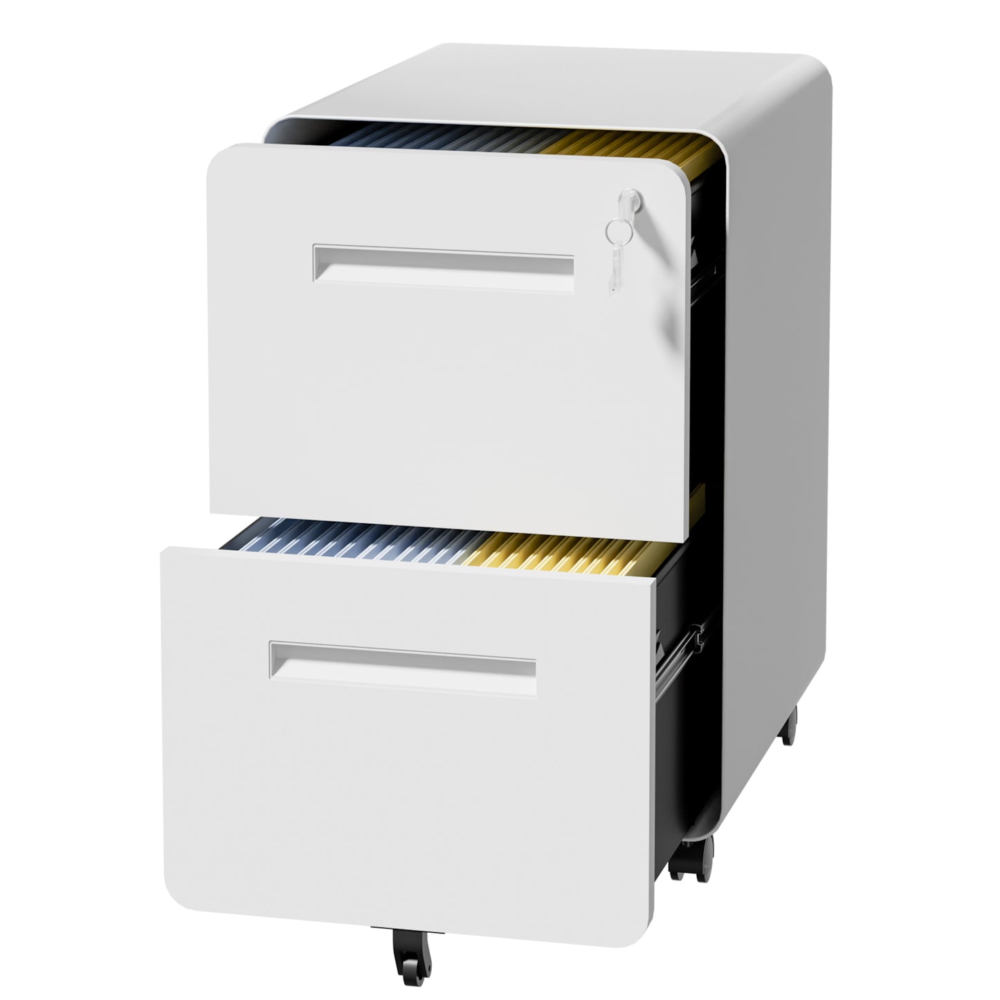 VIYET 2 Drawer Mobile File Cabinet, Metal Rolling Filing Cabinet with Lock, Fully Assembled Steel Office Storage Cabinet for Letter Legal Files, White