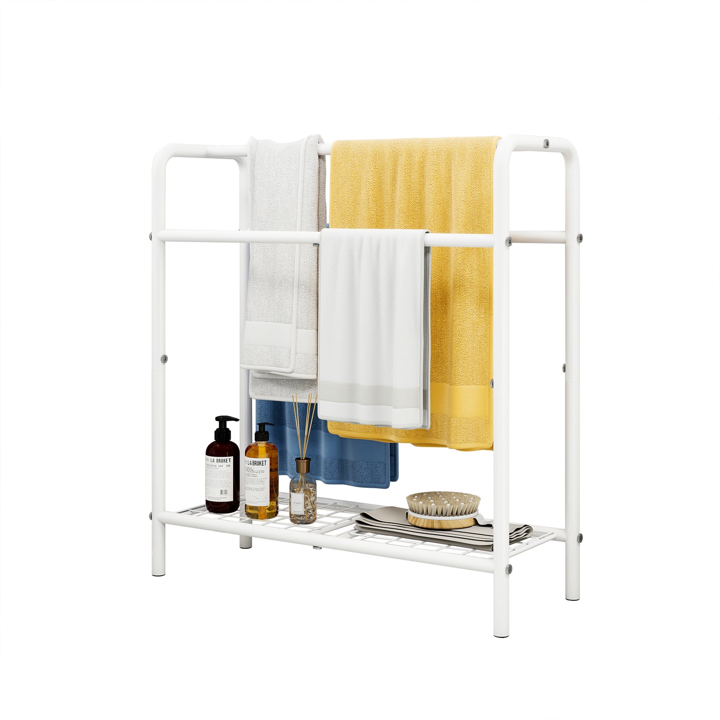 VIYET 30" 3-Tier Metal Towel Rack, Freestanding White Storage Holder (Bathroom/Bedroom/Pool Display Organizer)