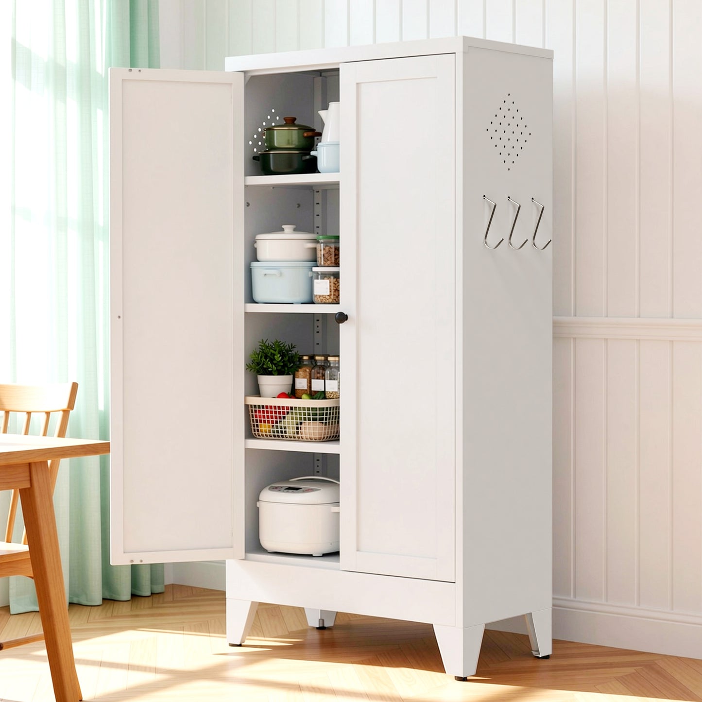 VIYET 47" Metal Pantry Cabinet with Adjustable Shelves, Freestanding Kitchen Storage Cabinet with Doors for Pantry, Bathroom & Living Room