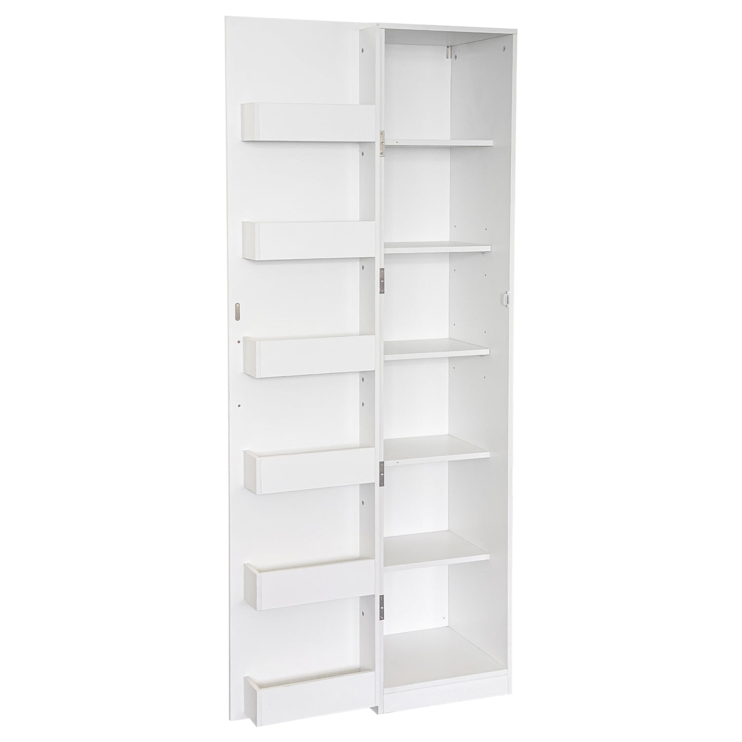 VIYET 71" Freestanding Kitchen Pantry Cabinet - White Particle Board+MDF, 2 Adjustable Shelves, Side Racks