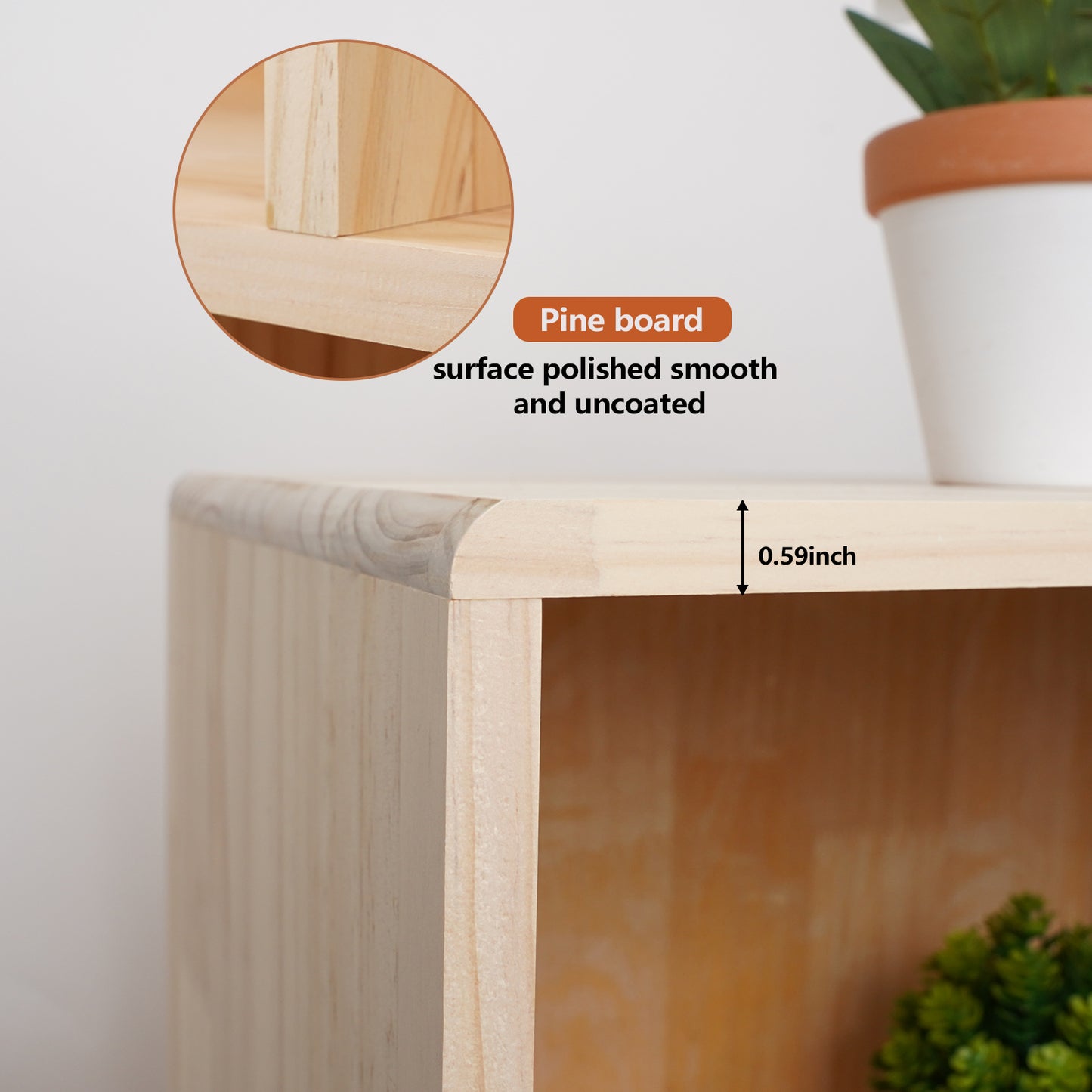 VIYET 7 Cube Pine Wood Bookshelf, 45" Storage Organizer Bookcase for Books, Toys & Decor, Modern Wood Shelf for Bedroom, Nursery & Home Office