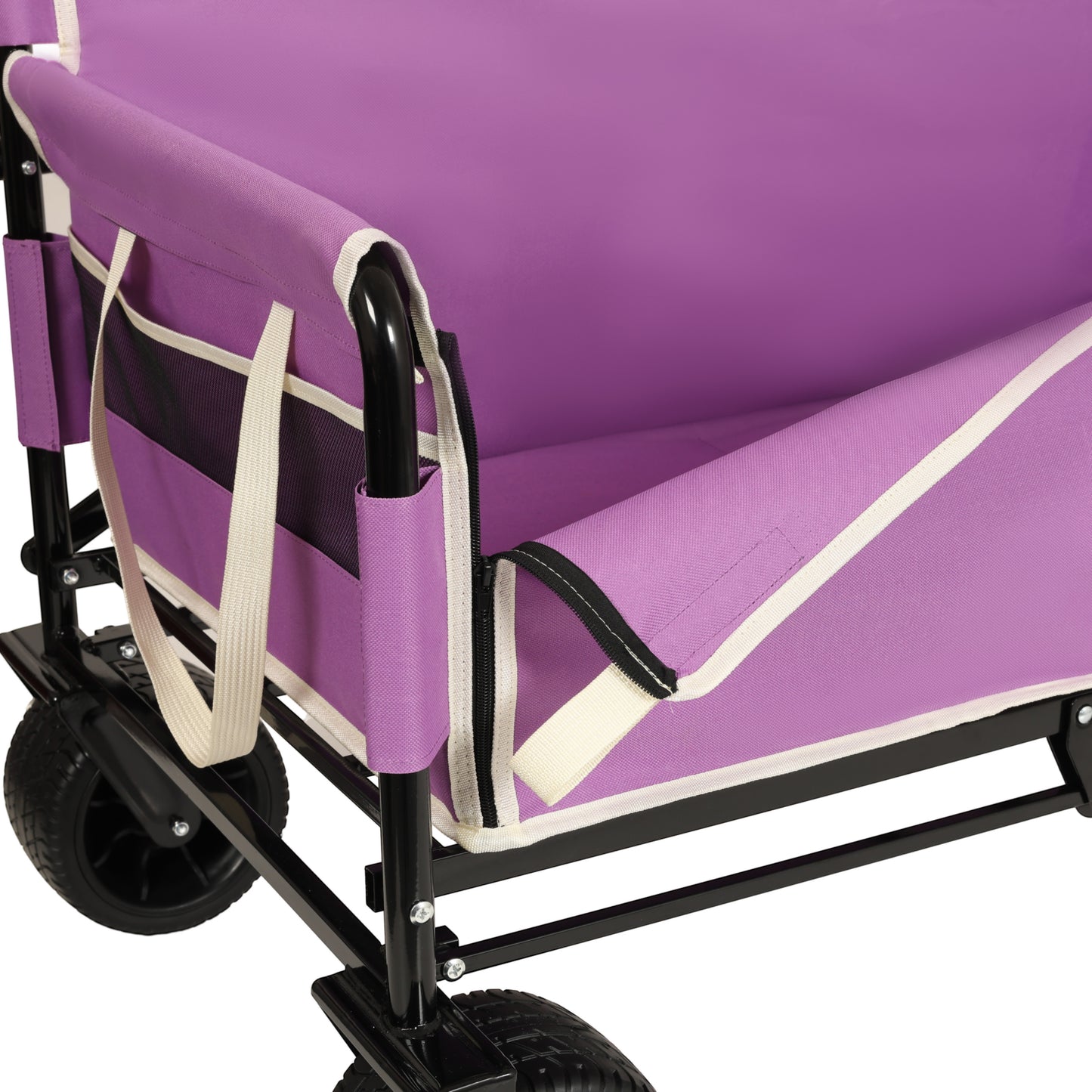 VIYET 3-in-1 Convertible Folding Wagon Cart with Bench Seat & Storage, 500lbs Heavy-Duty 180L Utility Wagon, All-Terrain Wheels for Camping Beach Sports Garden, Purple