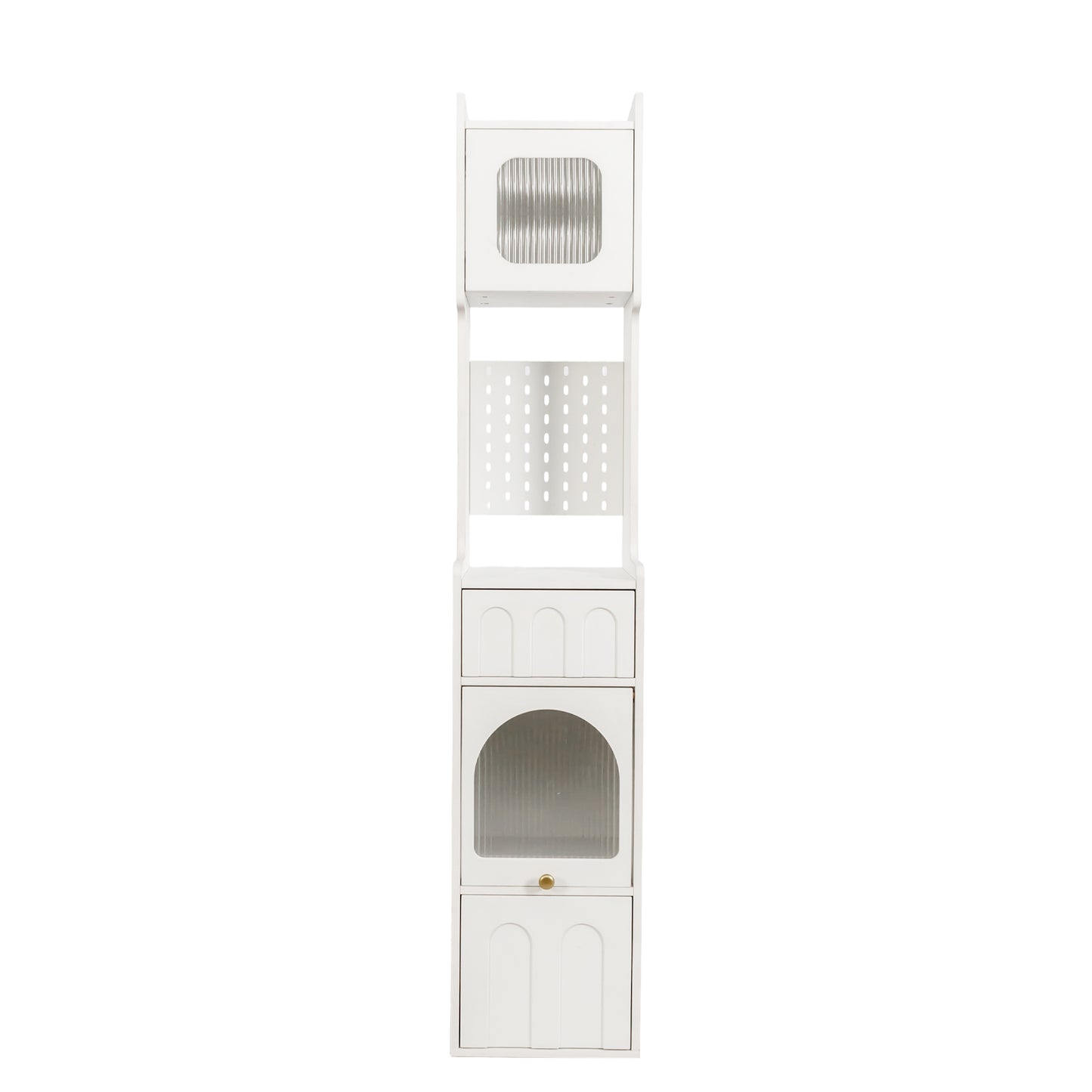 VIYET 71" Tall Narrow Storage Cabinet - White Particle Board+MDF, 1 Door & 2 Drawers, Kitchen Use