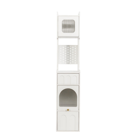 VIYET 71" Tall Narrow Storage Cabinet - White Particle Board+MDF, 1 Door & 2 Drawers, Kitchen Use