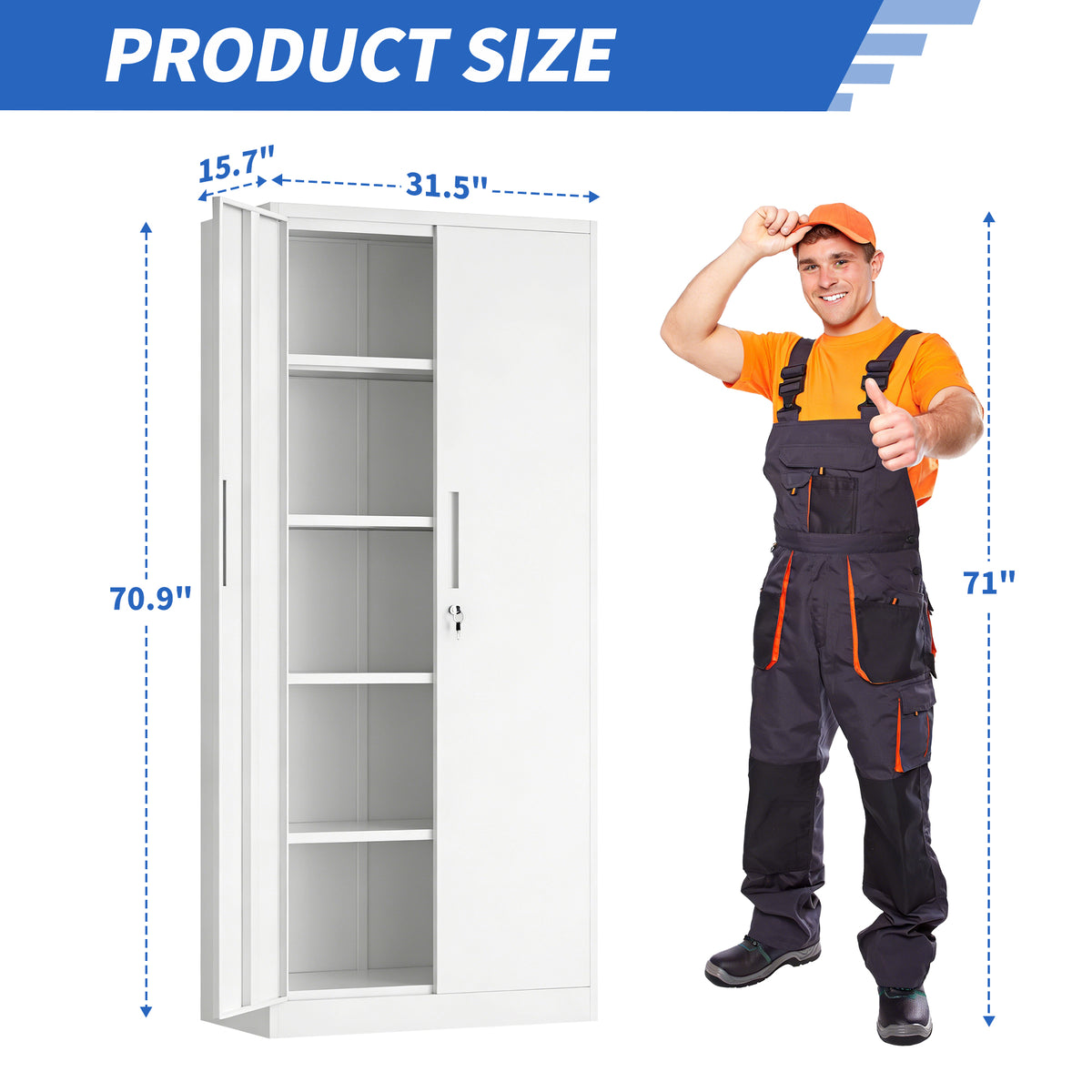 VIYET 71" Metal Storage Cabinet, Lockable Steel Utility Cabinet with 4 Adjustable Shelves, 180 Lbs per Shelf, Double Doors for Office & Pantry