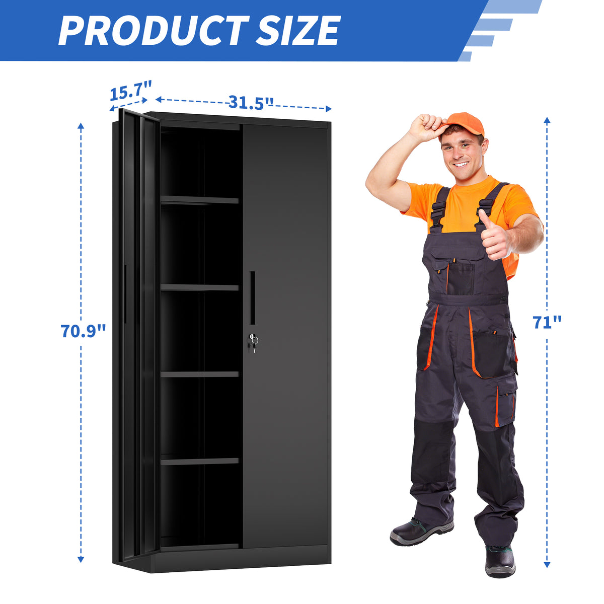 VIYET 71" Metal Storage Cabinet, Lockable Steel Utility Cabinet with 4 Adjustable Shelves, 180 Lbs per Shelf, Double Doors for Office & Pantry