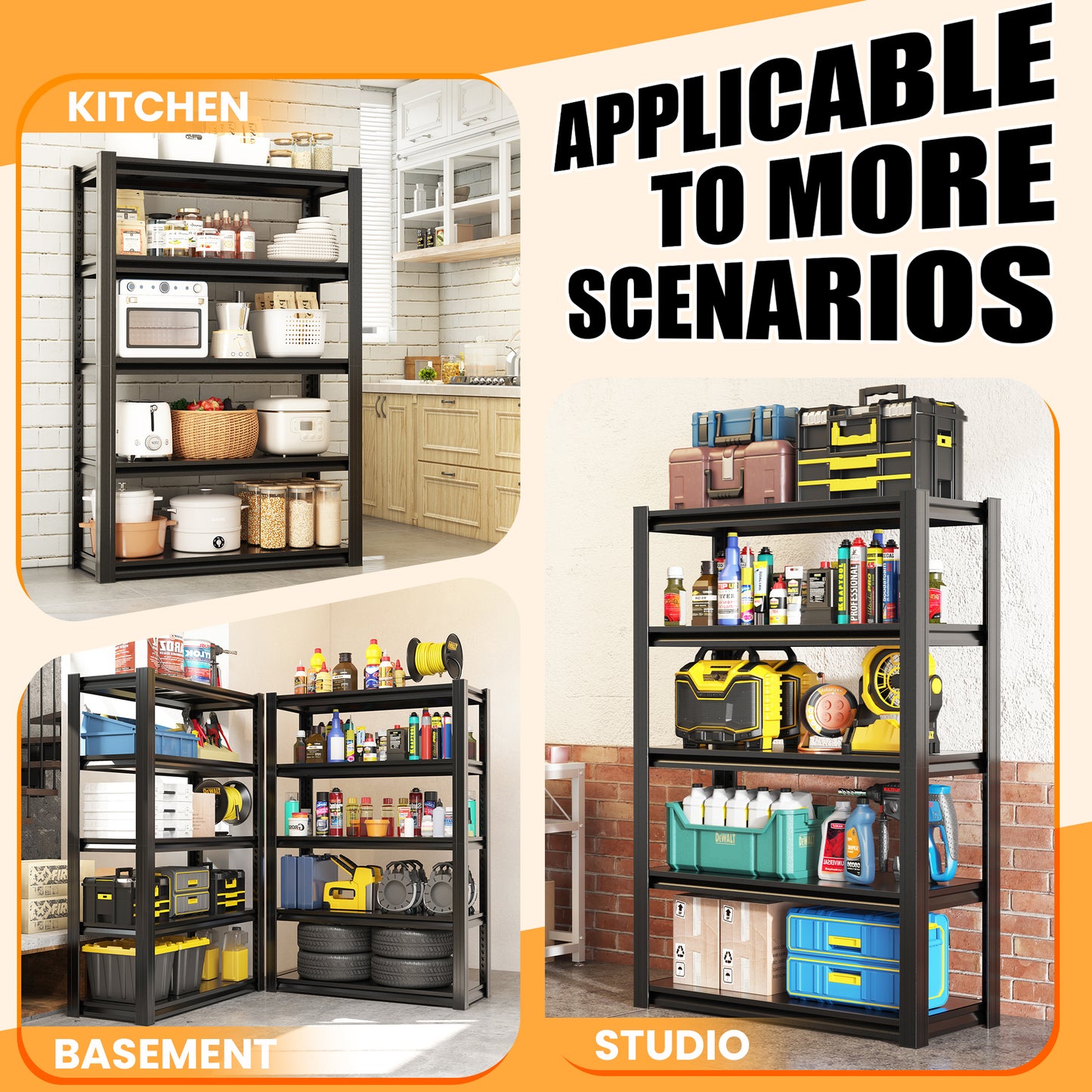 VIYET 5-Tier Heavy Duty Storage Shelves, 1500LBS Adjustable Metal Garage Shelving Unit, Narrow Utility Rack