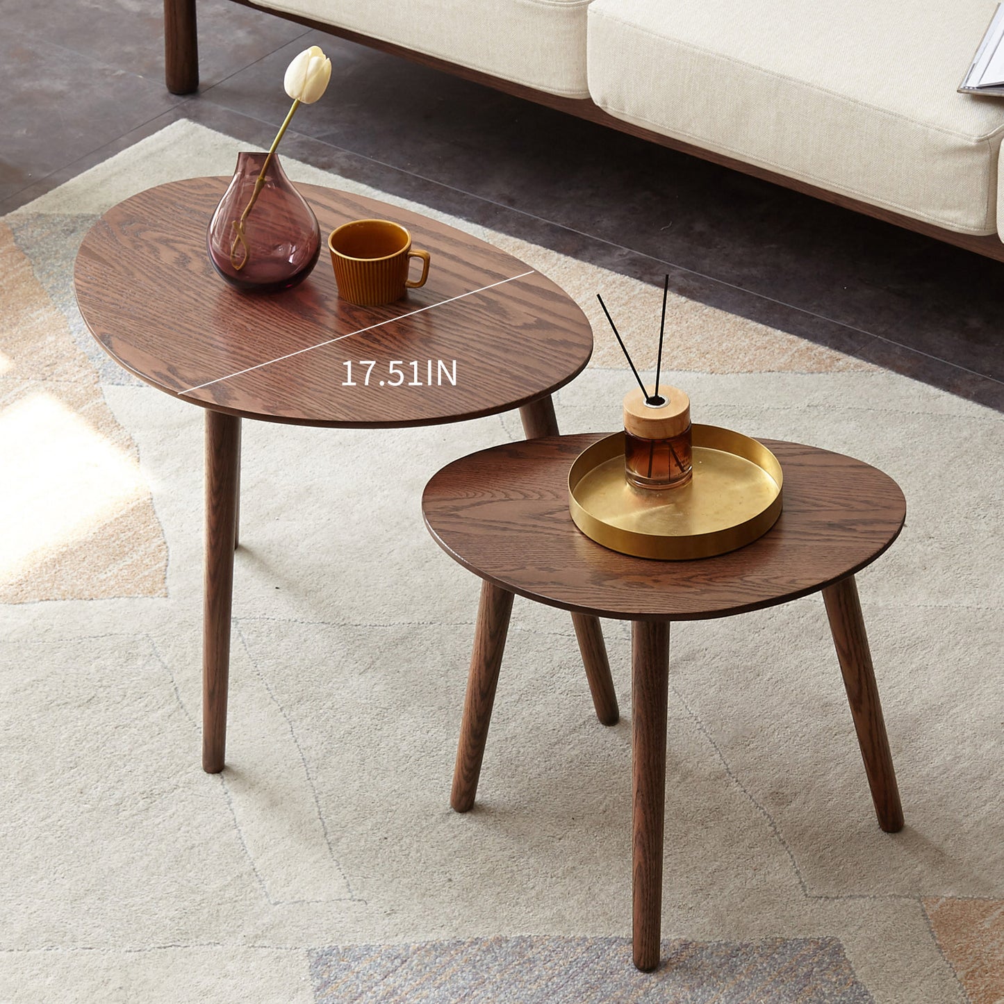 VIYET 16" Solid Oak end Table, Pebble-Shaped Mid-Century Modern Low Table, Formaldehyde-Free Desk for Living Room/Office (Walnut)