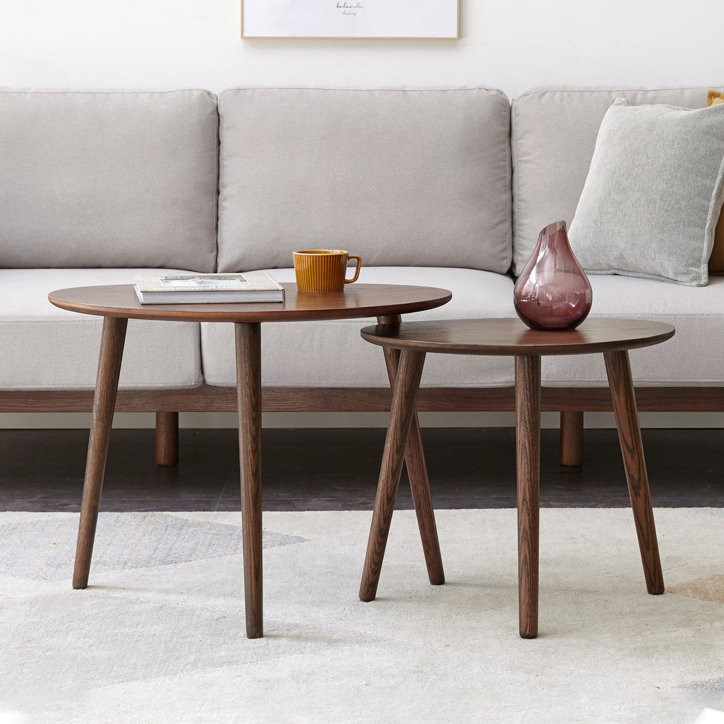 VIYET 16" Solid Oak end Table, Pebble-Shaped Mid-Century Modern Low Table, Formaldehyde-Free Desk for Living Room/Office (Walnut)