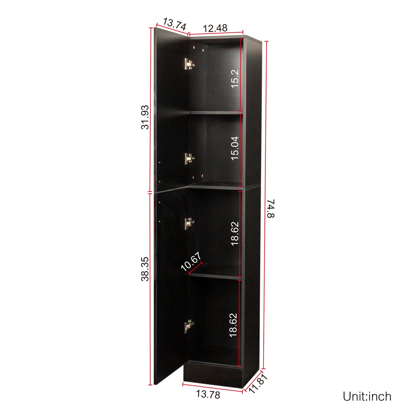 VIYET 75" Freestanding Storage Cabinet, MDF+Particle Board Organizer w/ 2 Doors & 3 Fixed Shelves (Kitchen/Dining Room Pantry),White+black