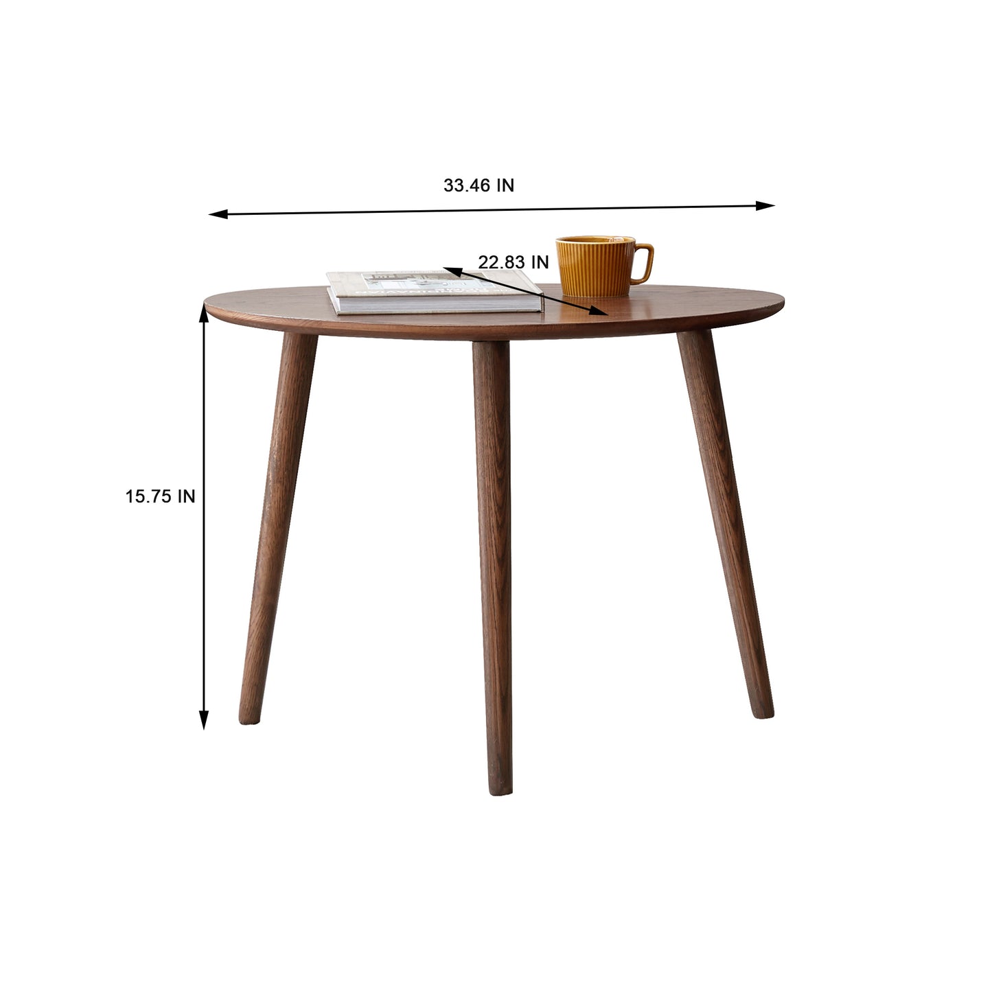 VIYET 16" Solid Oak end Table, Pebble-Shaped Mid-Century Modern Low Table, Formaldehyde-Free Desk for Living Room/Office (Walnut)