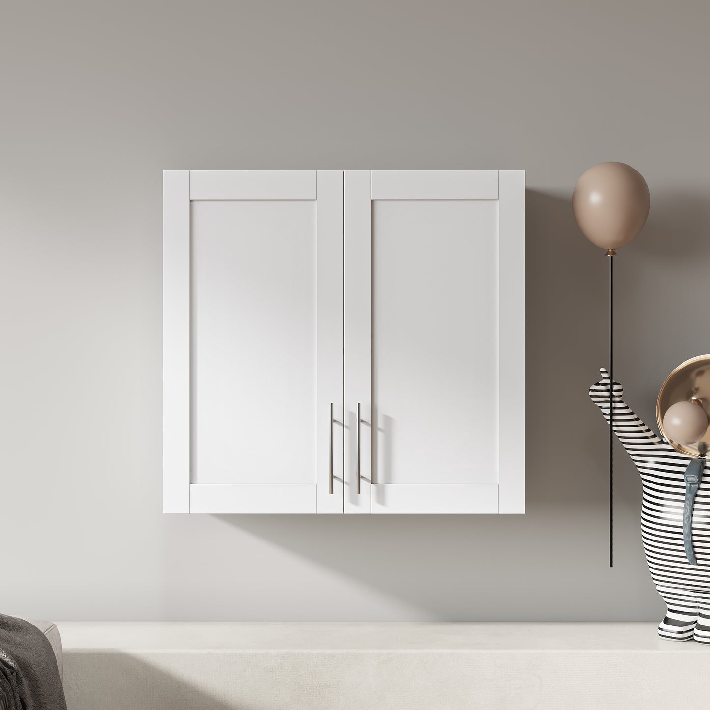 VIYET 30"H Stackable Wall-Mounted Storage Cabinet - White E1 Particle Board, 2 Adjustable Shelves (6-Level Height)