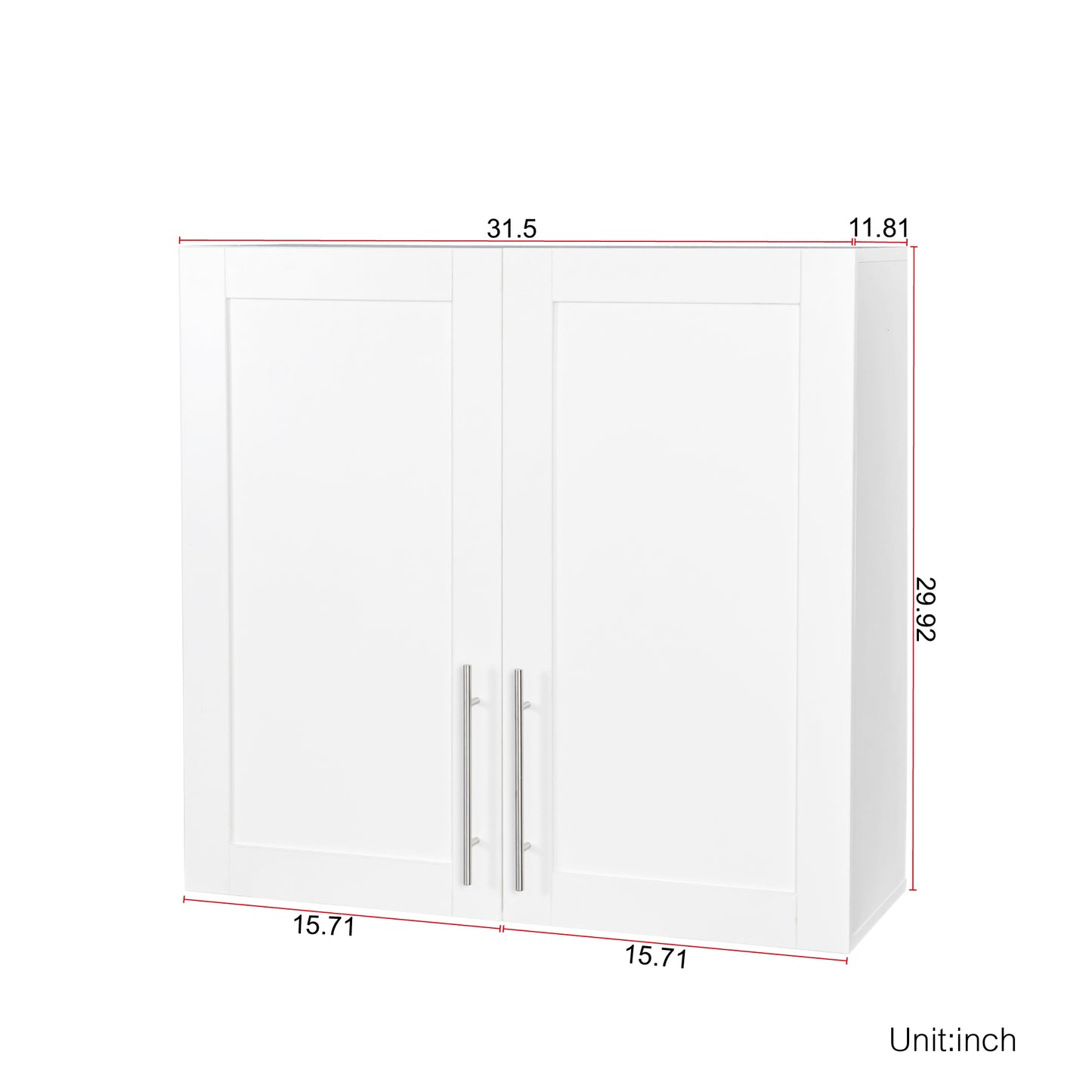 VIYET 30"H Stackable Wall-Mounted Storage Cabinet - White E1 Particle Board, 2 Adjustable Shelves (6-Level Height)