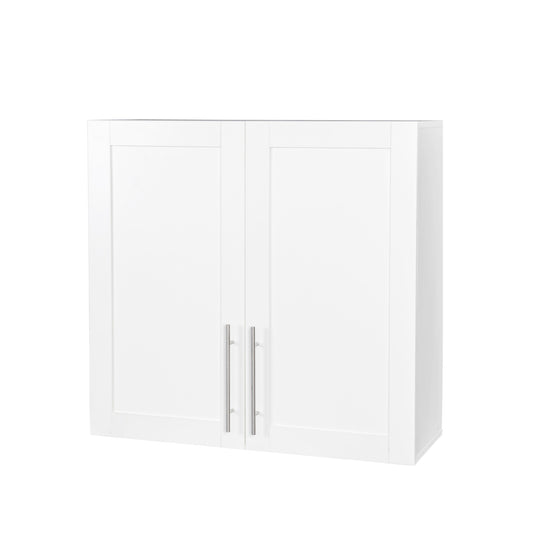 VIYET 30"H Stackable Wall-Mounted Storage Cabinet - White E1 Particle Board, 2 Adjustable Shelves (6-Level Height)