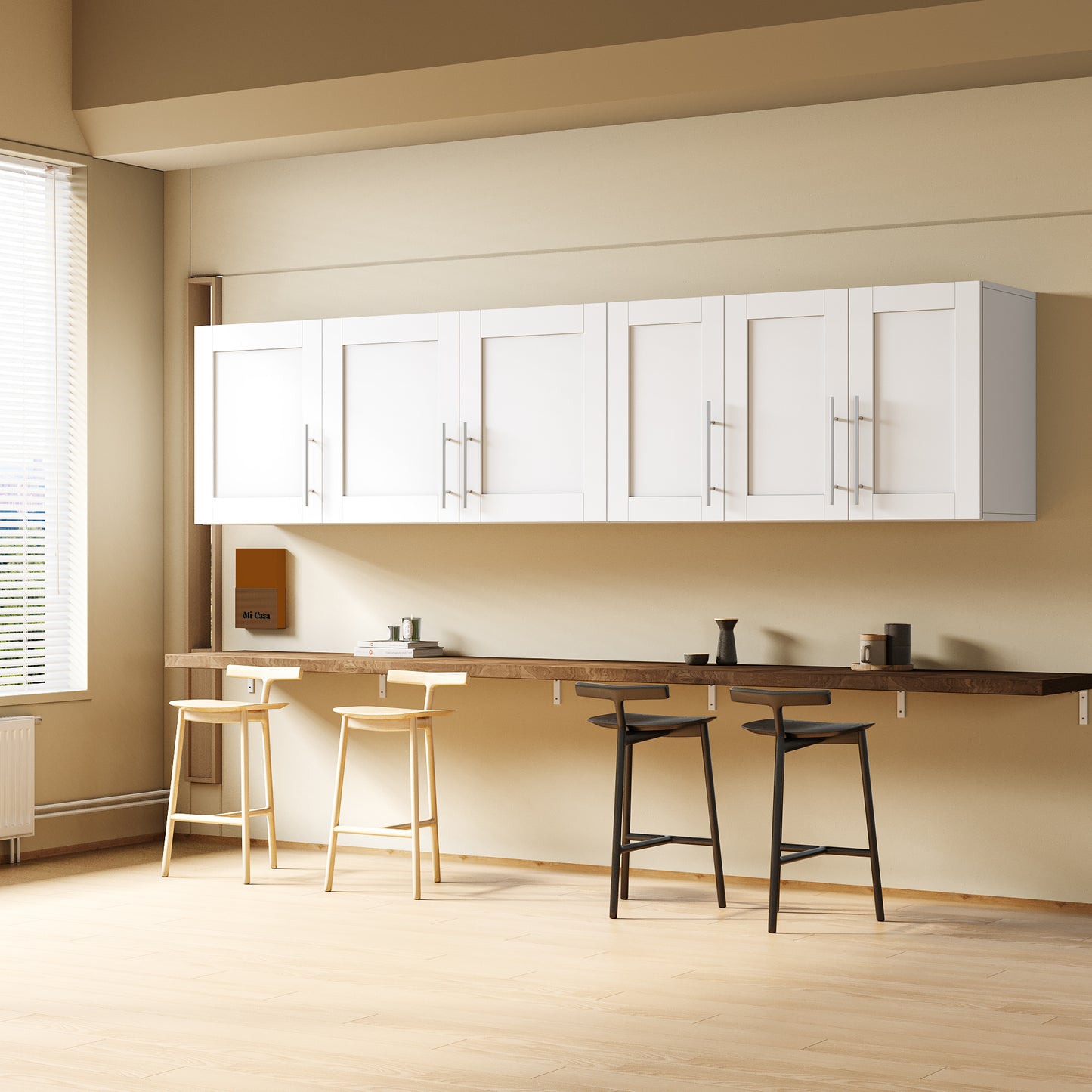 VIYET 30"H Stackable Wall-Mounted Storage Cabinet - White E1 Particle Board, 2 Adjustable Shelves (6-Level Height)
