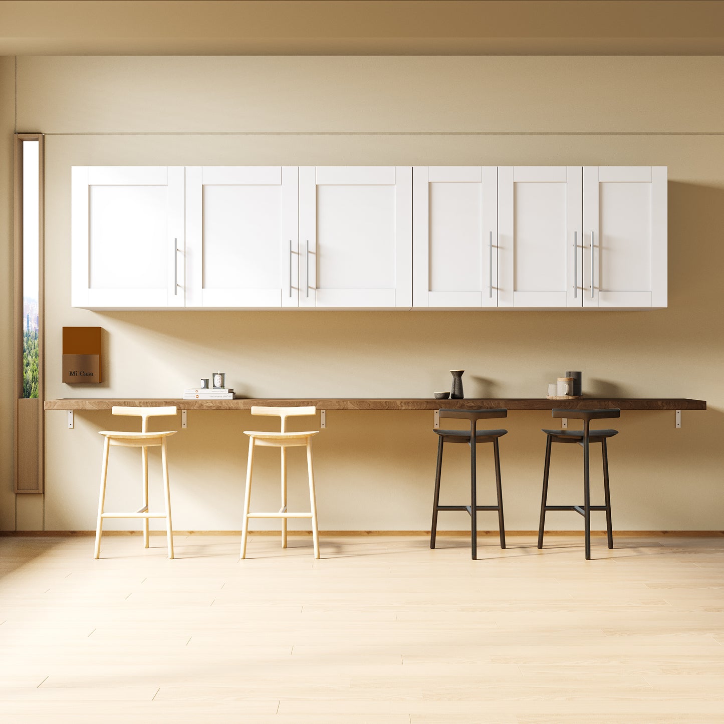 VIYET 30"H Stackable Wall-Mounted Storage Cabinet - White E1 Particle Board, 2 Adjustable Shelves (6-Level Height)