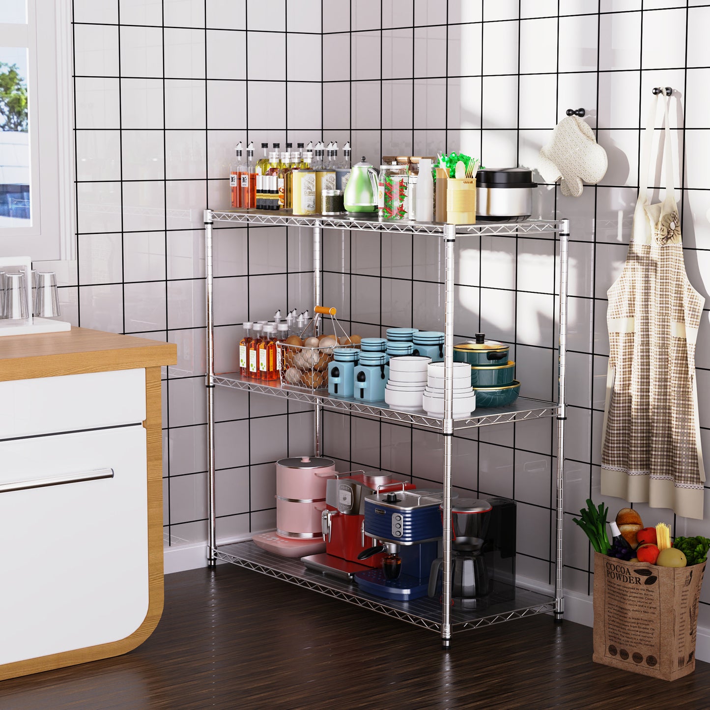 VIYET 47" 3-Tier Wire Shelving Unit, NSF Certified Chrome Metal Rack w/ Height Adjustable Shelves (1050LBS Heavy Duty Garage/Home Storage)