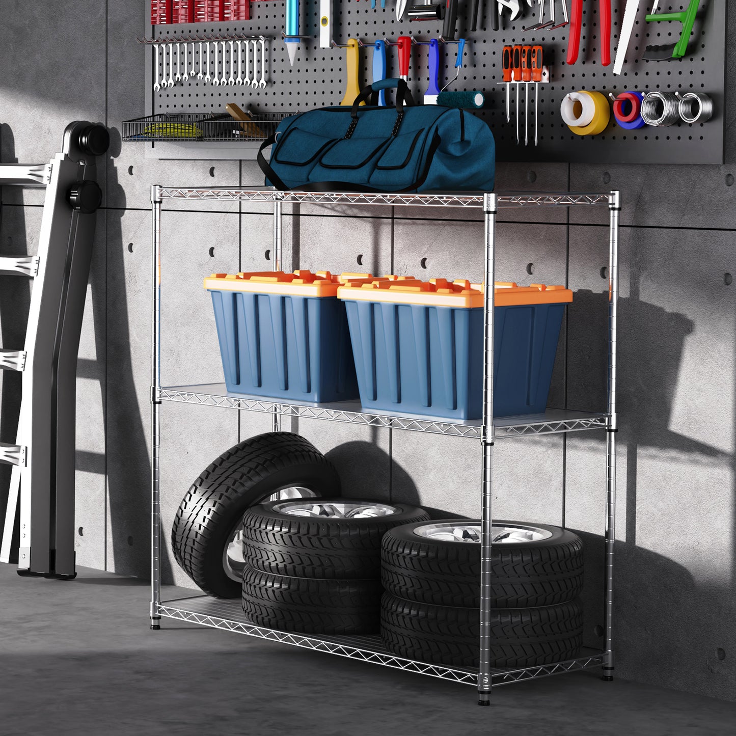 VIYET 47" 3-Tier Wire Shelving Unit, NSF Certified Chrome Metal Rack w/ Height Adjustable Shelves (1050LBS Heavy Duty Garage/Home Storage)