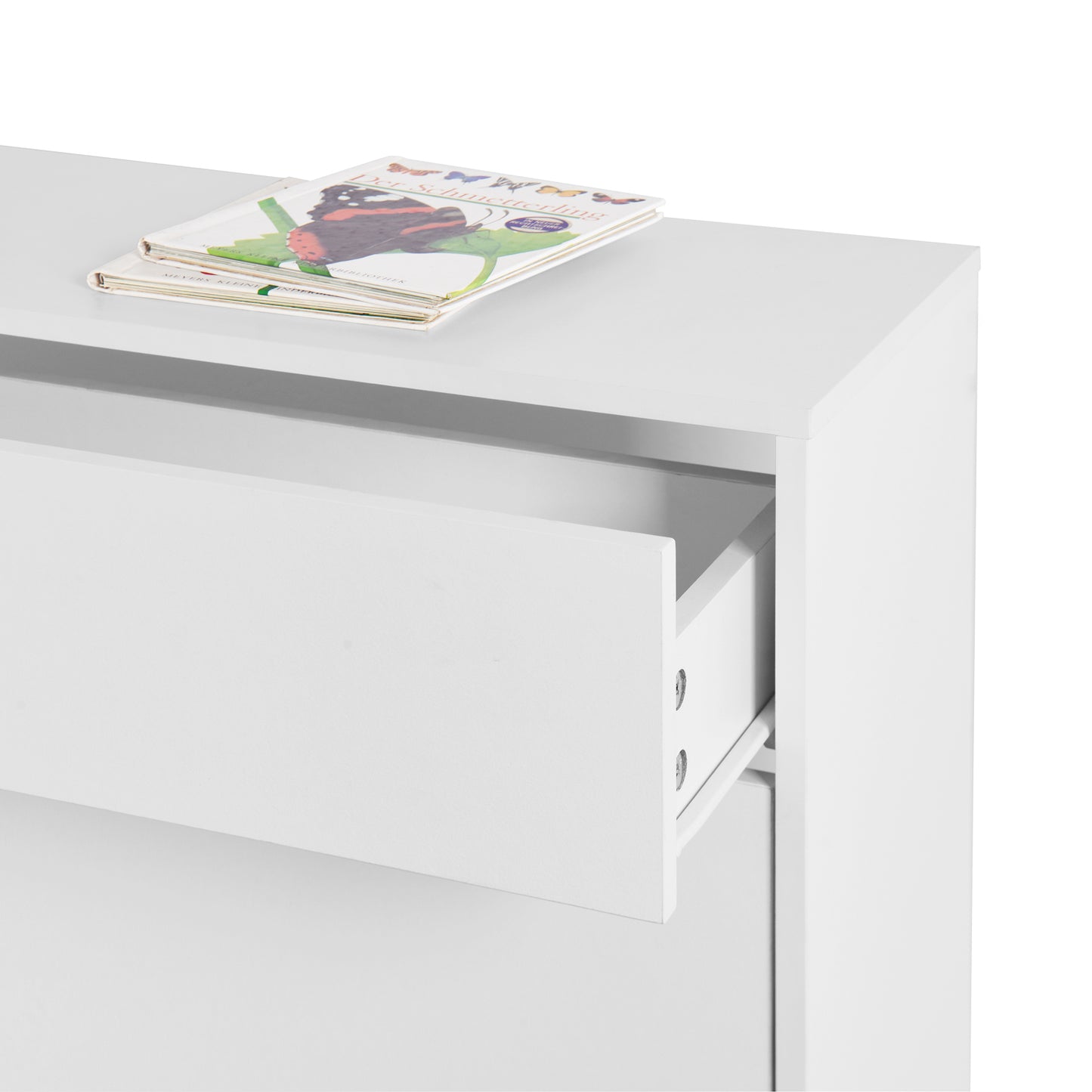 VIYET 43" Freestanding Shoe Cabinet, White Particle Board Organizer w/ 2 Flip Drawers & Metal Legs (Space-Saving Entryway Storage)
