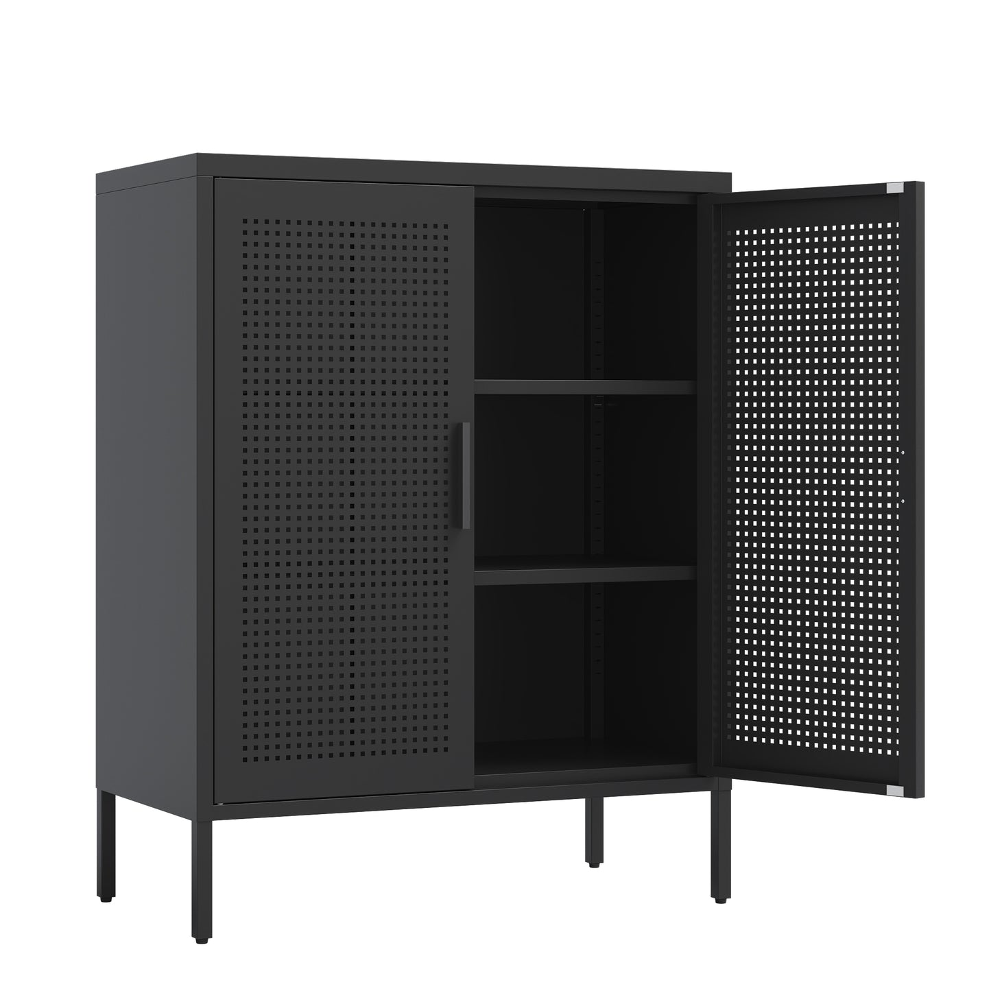 VIYET 31.5" Metal Storage Cabinet - 2 Doors & 2 Adjustable Shelves, Steel File Cabinet (No Lock), Black