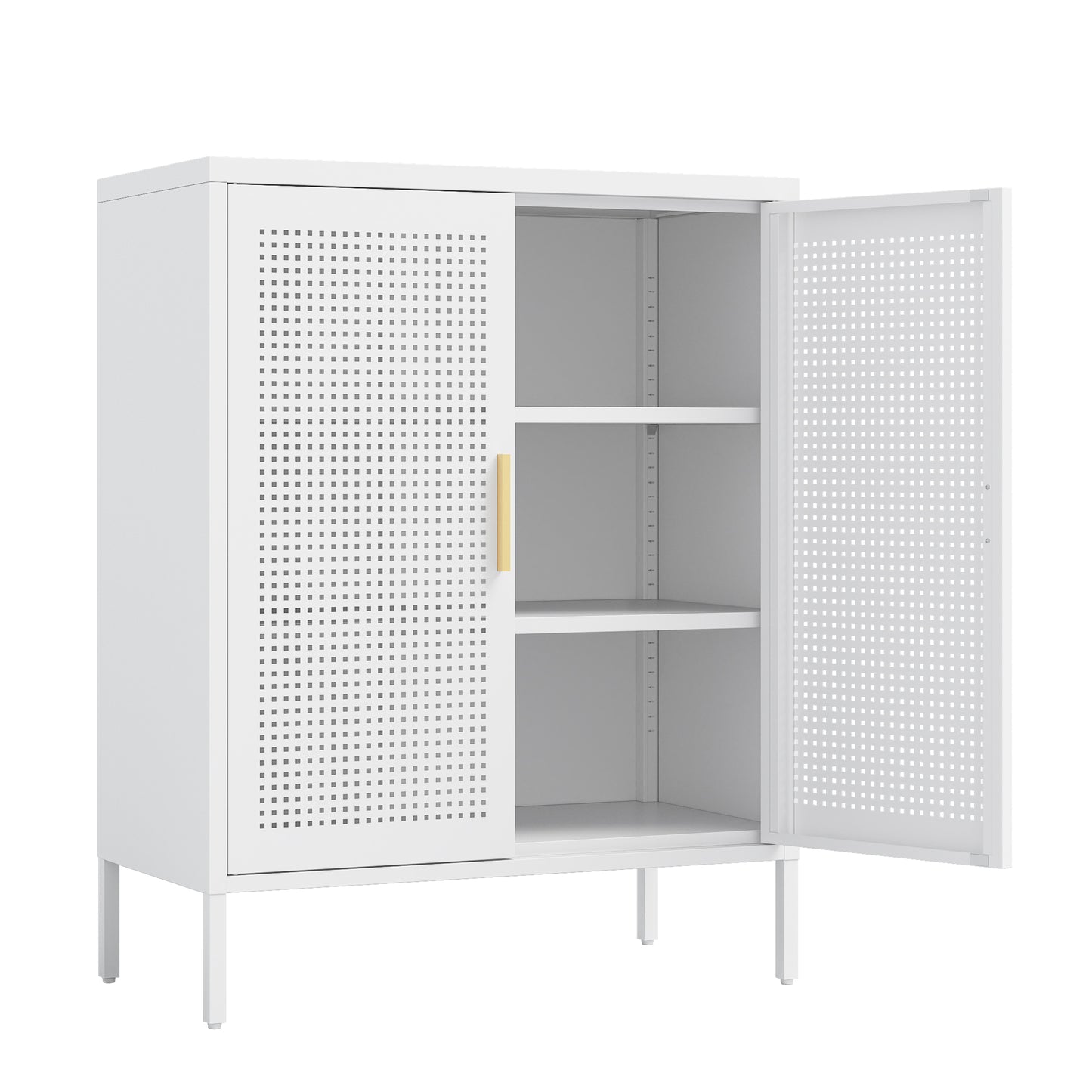 VIYET 31.5"Metal Storage Cabinet - 2 Doors & 2 Adjustable Shelves, Steel File Cabinet (No Lock), White