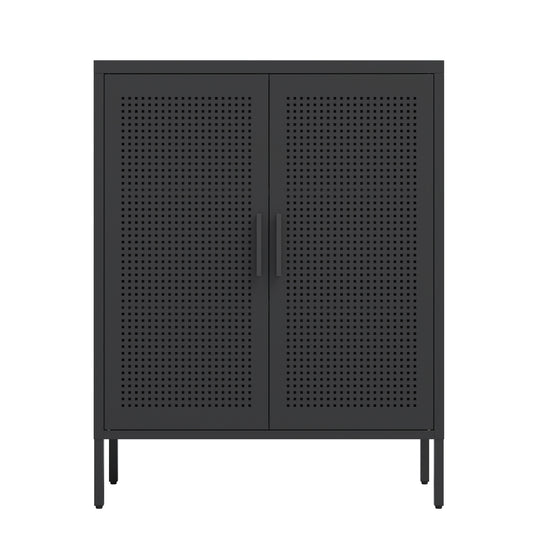 VIYET 31.5" Metal Storage Cabinet - 2 Doors & 2 Adjustable Shelves, Steel File Cabinet (No Lock), Black