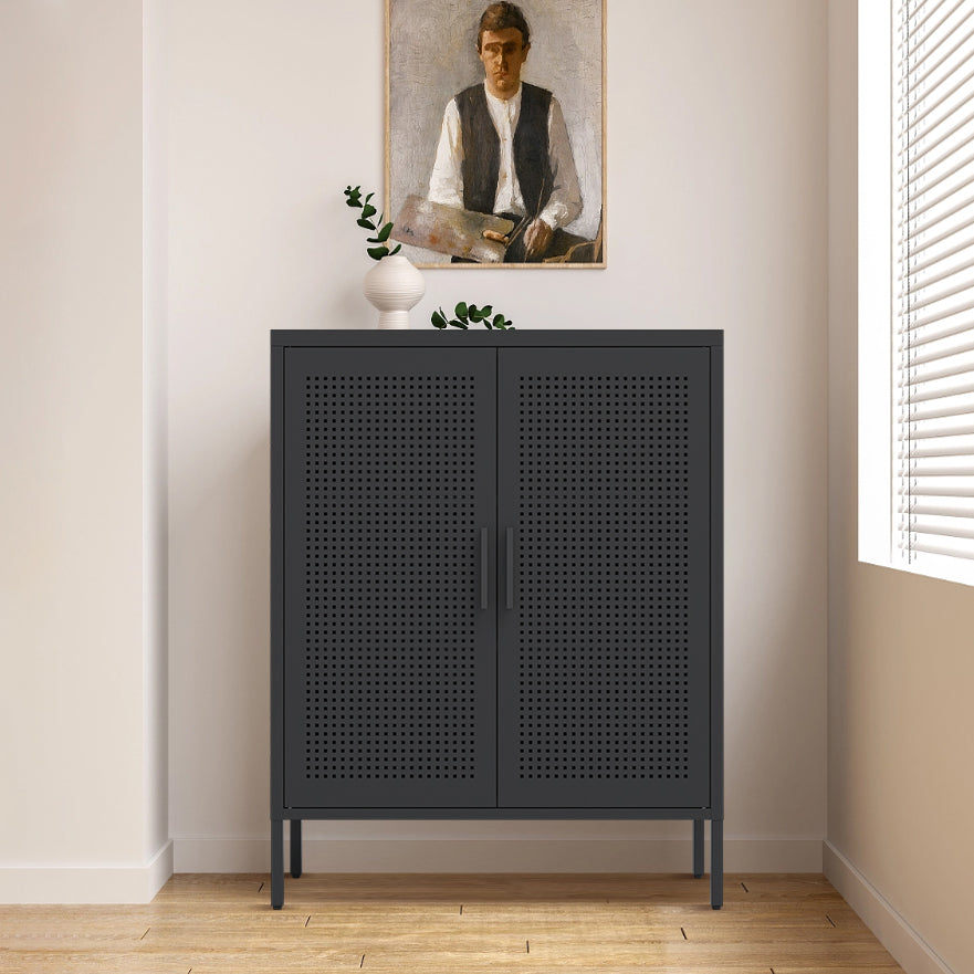 VIYET 31.5" Metal Storage Cabinet - 2 Doors & 2 Adjustable Shelves, Steel File Cabinet (No Lock), Black