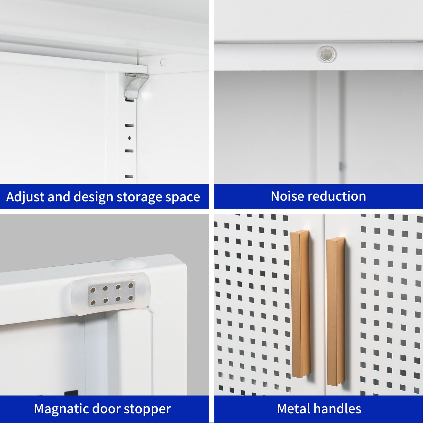 VIYET 31.5"Metal Storage Cabinet - 2 Doors & 2 Adjustable Shelves, Steel File Cabinet (No Lock), White