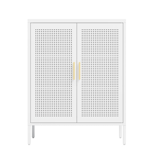 VIYET 31.5"Metal Storage Cabinet - 2 Doors & 2 Adjustable Shelves, Steel File Cabinet (No Lock), White