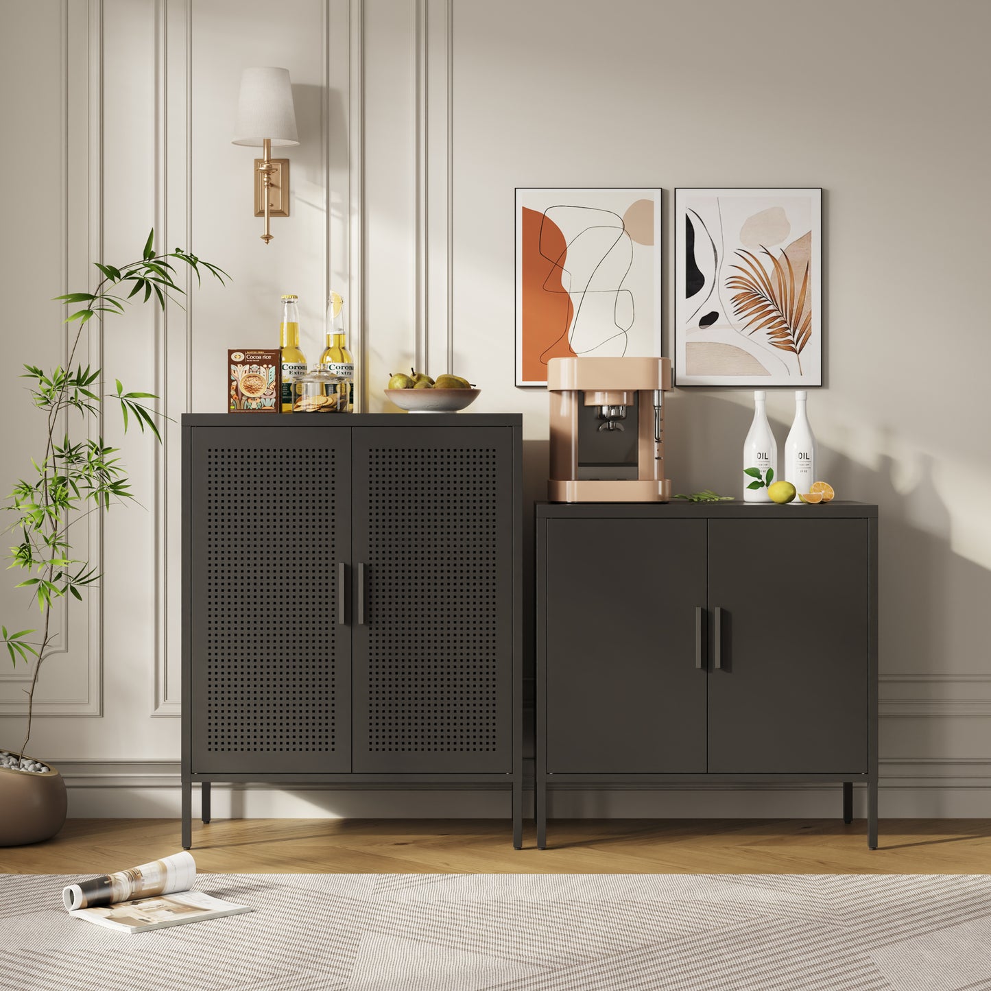VIYET 31.5" Metal Storage Cabinet - 2 Doors & 2 Adjustable Shelves, Steel File Cabinet (No Lock), Black