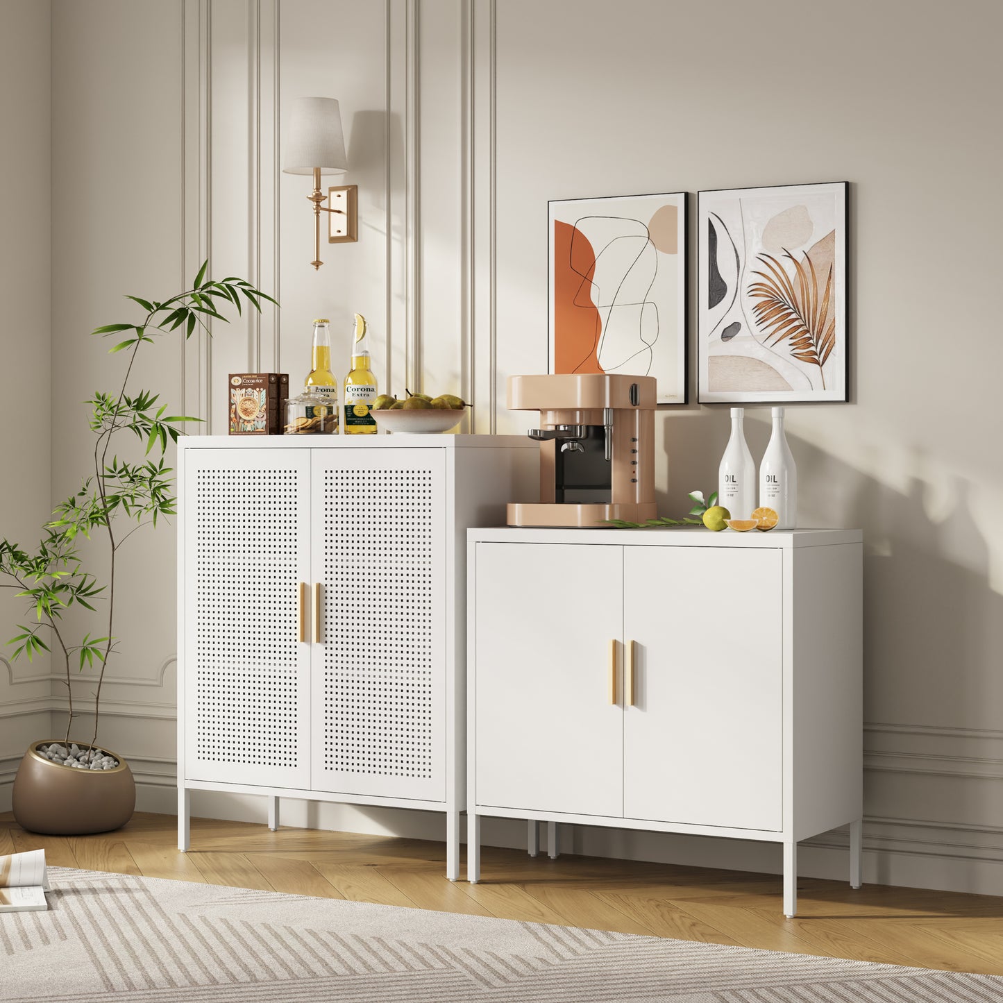 VIYET 31.5"Metal Storage Cabinet - 2 Doors & 2 Adjustable Shelves, Steel File Cabinet (No Lock), White