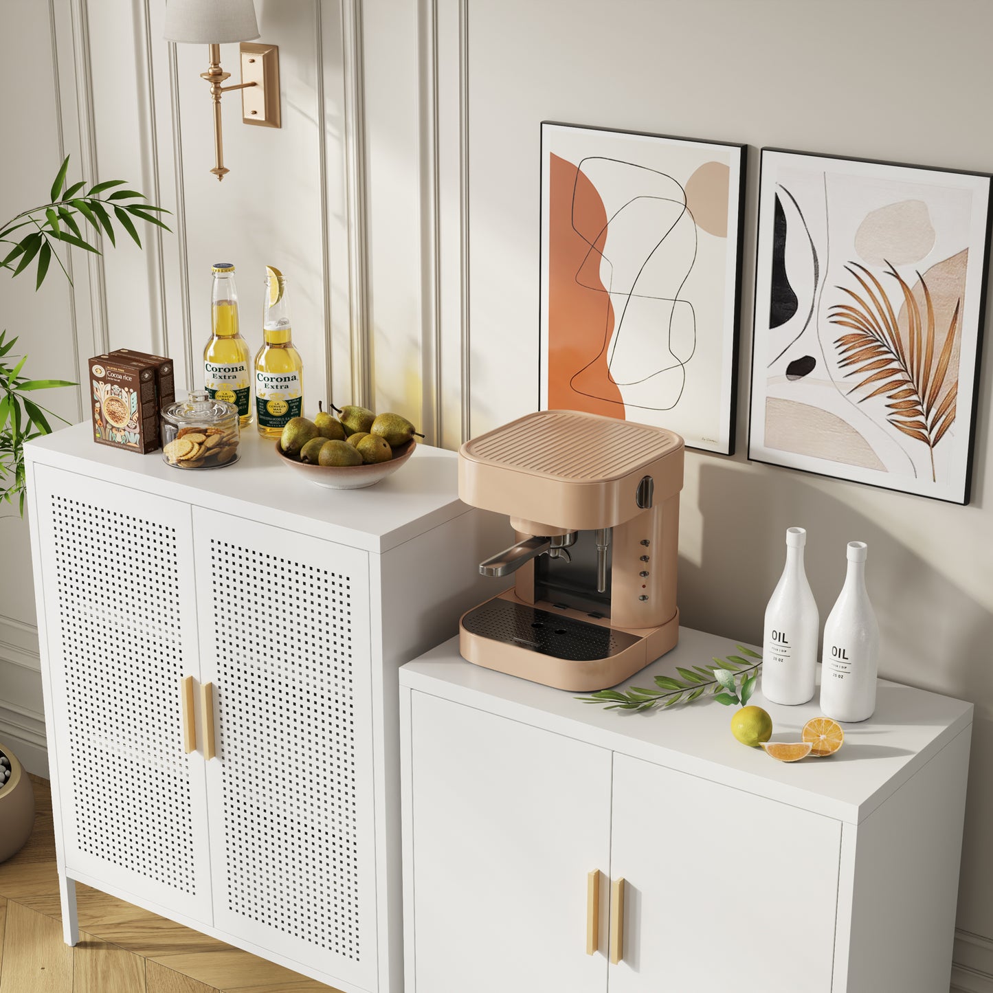 VIYET 31.5"Metal Storage Cabinet - 2 Doors & 2 Adjustable Shelves, Steel File Cabinet (No Lock), White