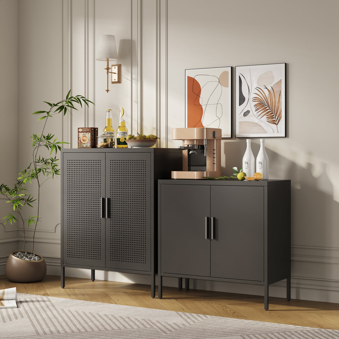 VIYET 31.5" Metal Storage Cabinet - 2 Doors & 2 Adjustable Shelves, Steel File Cabinet (No Lock), Black