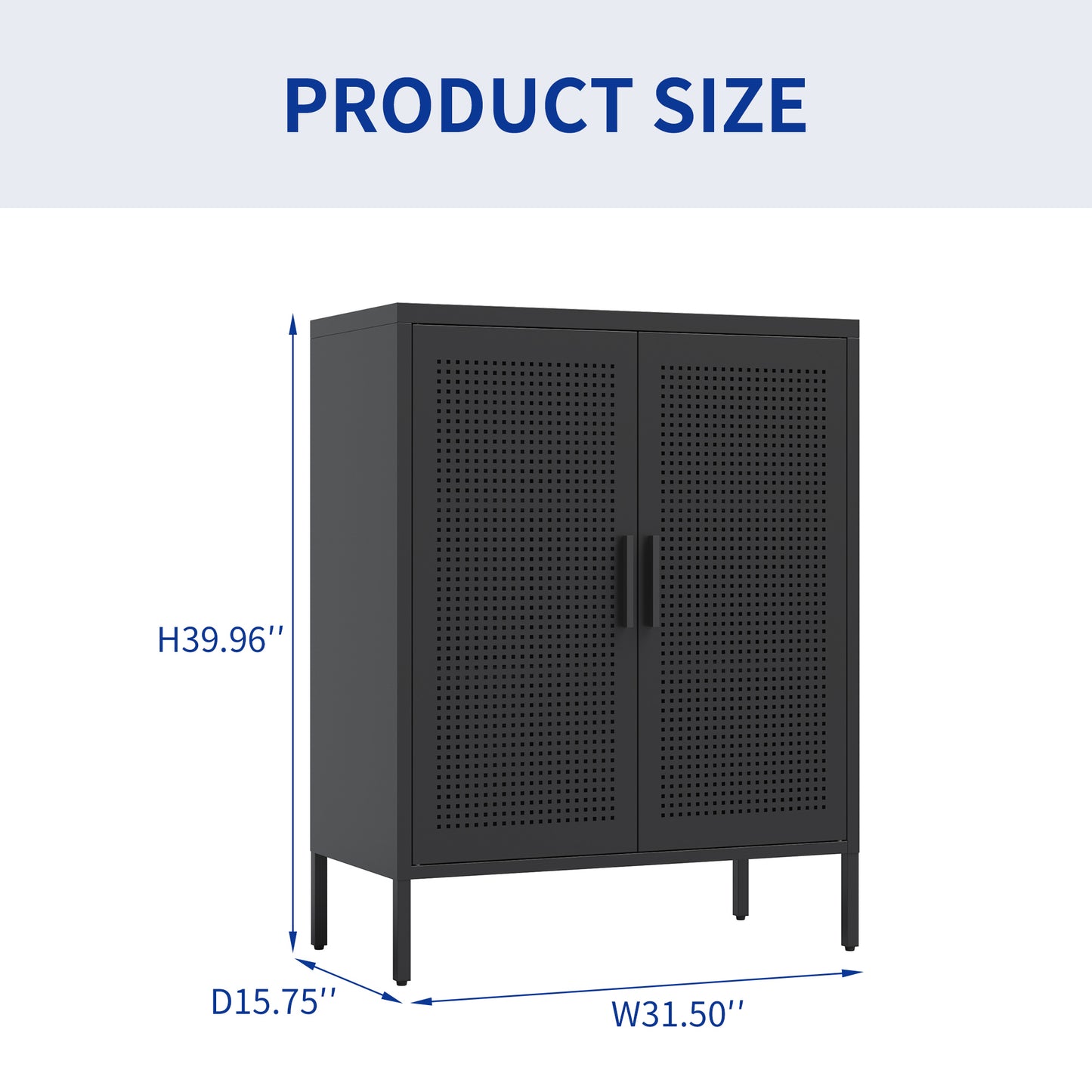 VIYET 31.5" Metal Storage Cabinet - 2 Doors & 2 Adjustable Shelves, Steel File Cabinet (No Lock), Black