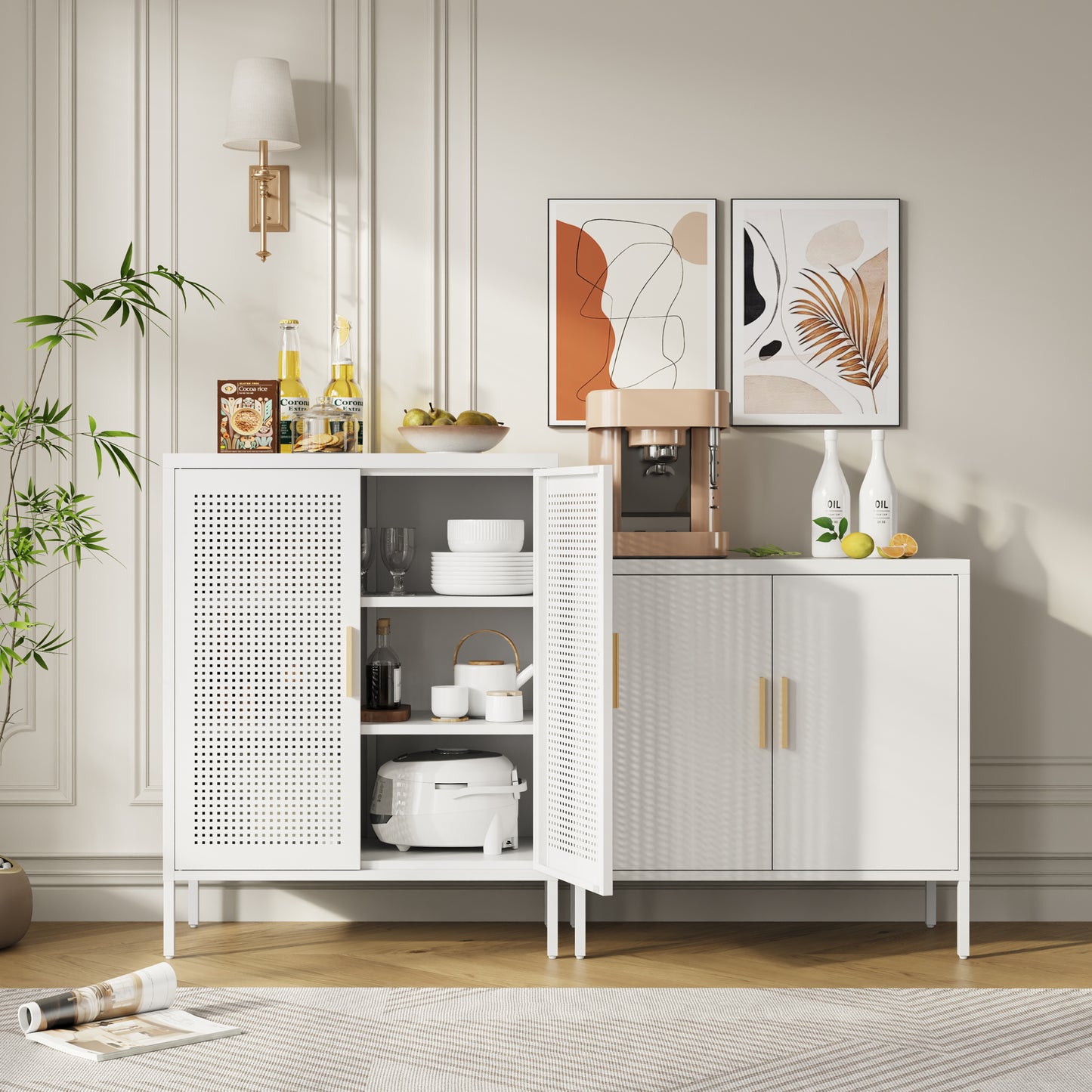 VIYET 31.5"Metal Storage Cabinet - 2 Doors & 2 Adjustable Shelves, Steel File Cabinet (No Lock), White