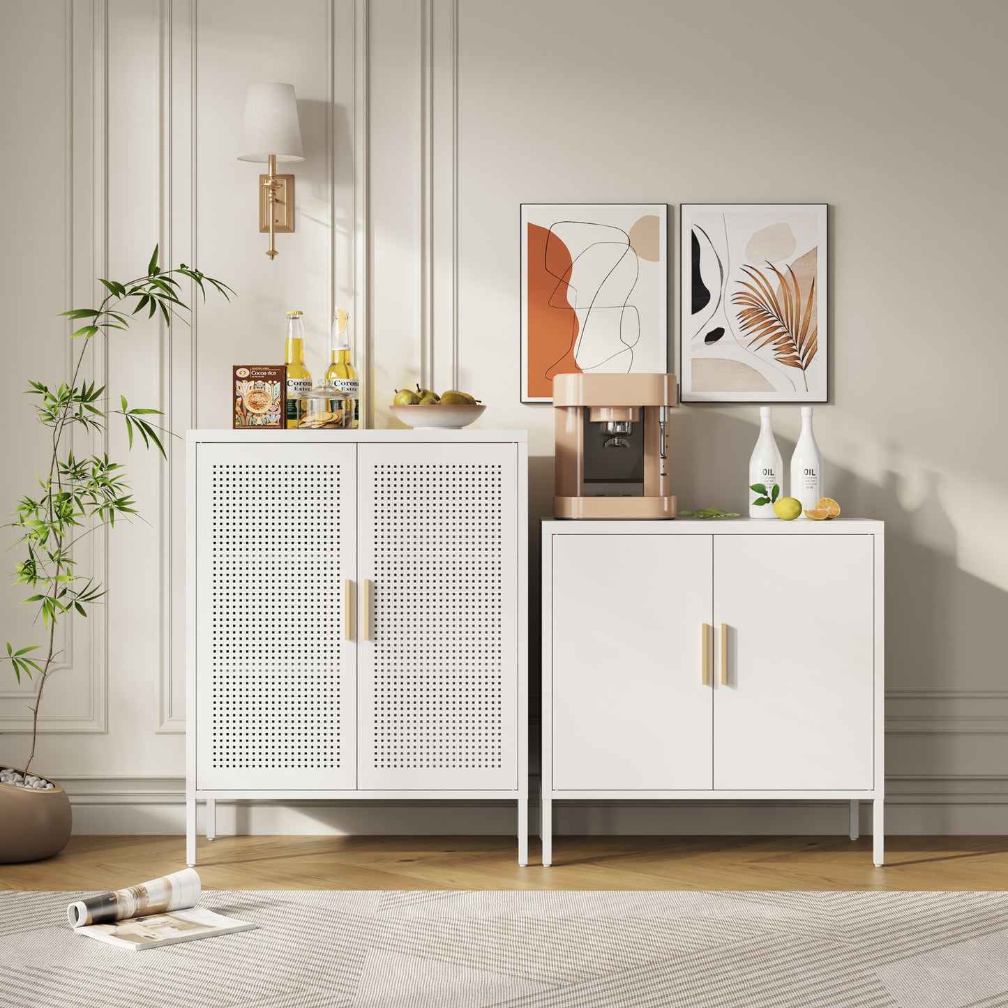 VIYET 31.5"Metal Storage Cabinet - 2 Doors & 2 Adjustable Shelves, Steel File Cabinet (No Lock), White