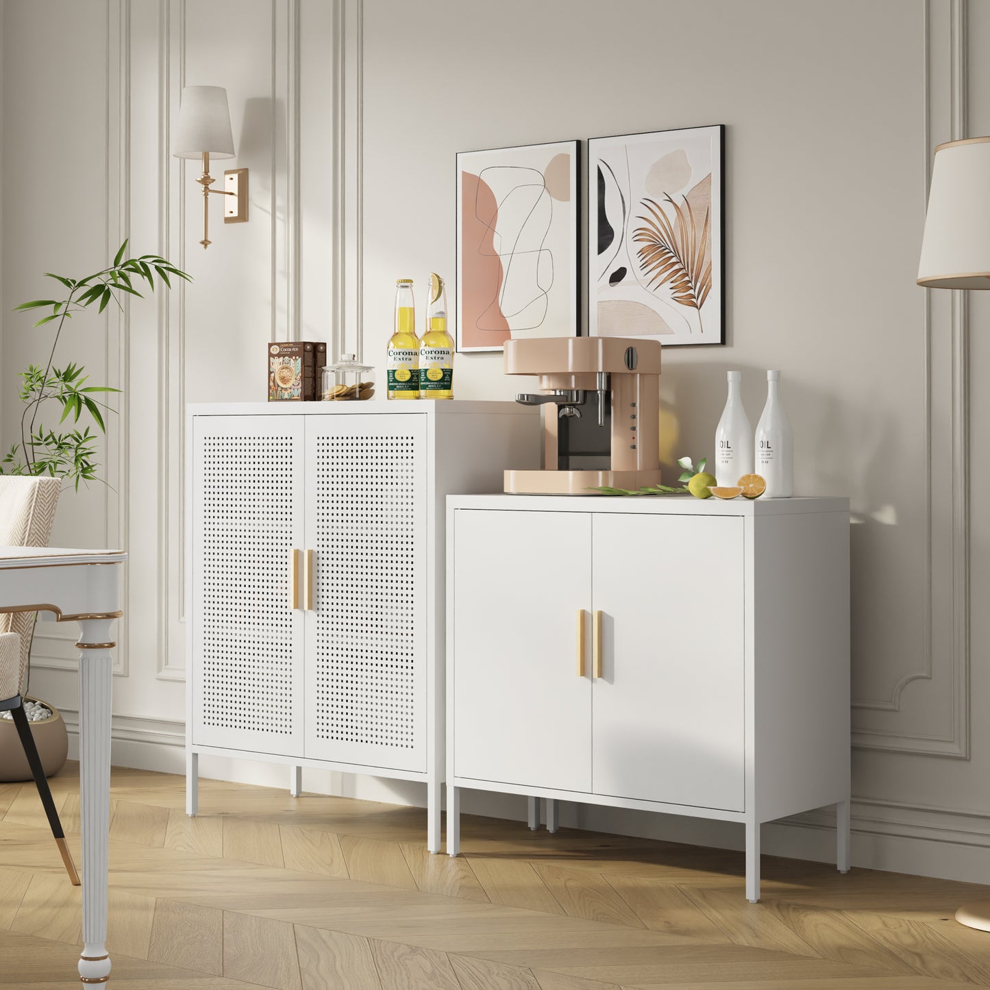VIYET 31.5"Metal Storage Cabinet - 2 Doors & 2 Adjustable Shelves, Steel File Cabinet (No Lock), White