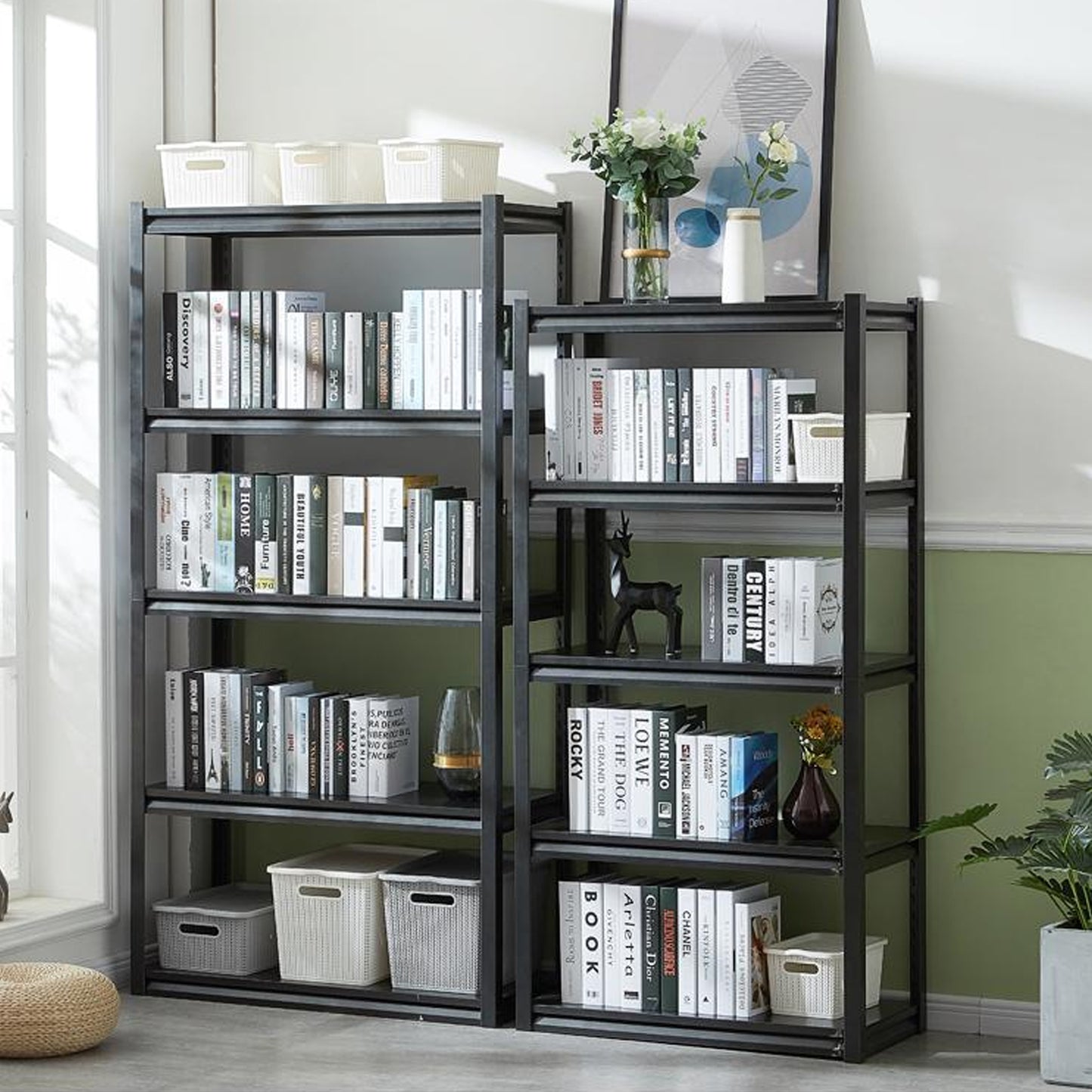 VIYET 63" 5-Tier Heavy-Duty Metal Storage Shelves - 2000lbs Capacity Adjustable Shelving Unit for Garage, Kitchen & Pantry, Black