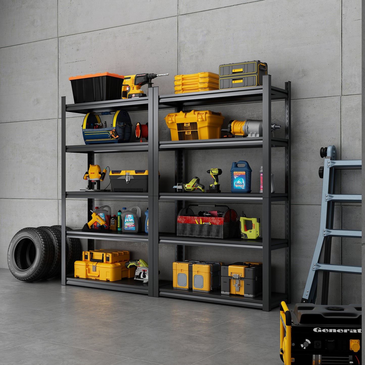 VIYET 72"H 5-Tier Heavy-Duty Metal Storage Shelves - 2000LBS Total, 47.2"W×23.6"D Extra-Spacious Adjustable, DIY Split into 2 Workbenches, for Garage/Kitchen/Gym/Warehouse (Black+Gray)
