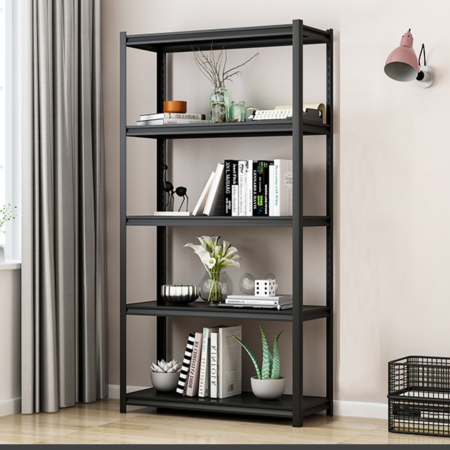 VIYET 63" 5-Tier Heavy-Duty Metal Storage Shelves - 2000lbs Capacity Adjustable Shelving Unit for Garage, Kitchen & Pantry, Black