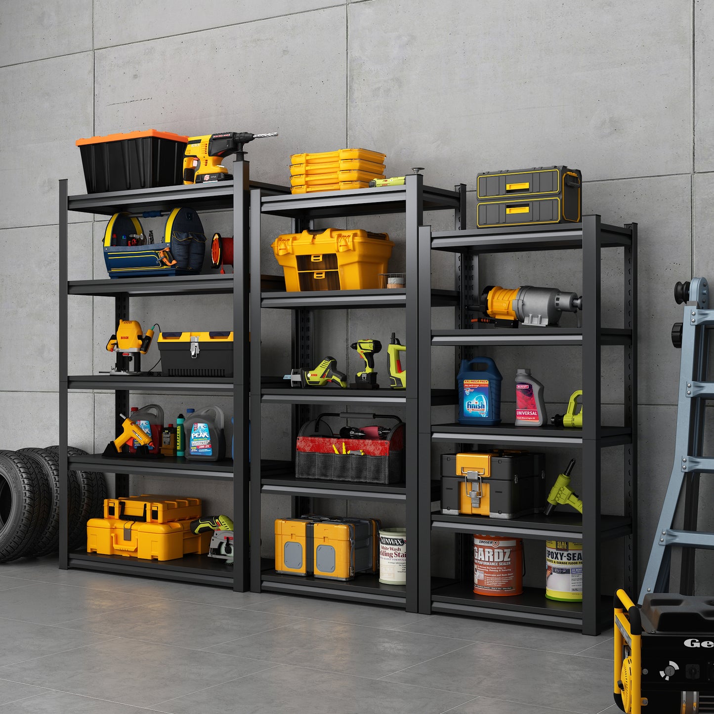 VIYET 78" 5-Tier Extra Wide Heavy-Duty Metal Storage Shelves - 2000lbs Capacity Adjustable Shelving for Garage, Warehouse & Gym, Black