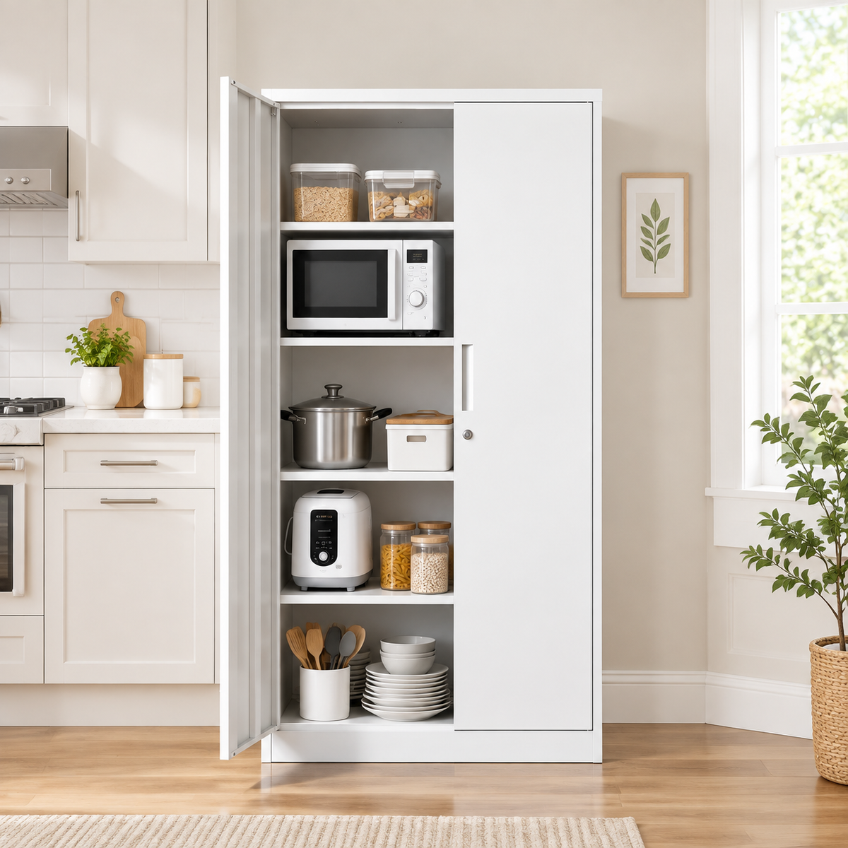 VIYET 71" Metal Storage Cabinet, Lockable Steel Utility Cabinet with 4 Adjustable Shelves, 180 Lbs per Shelf, Double Doors for Office & Pantry
