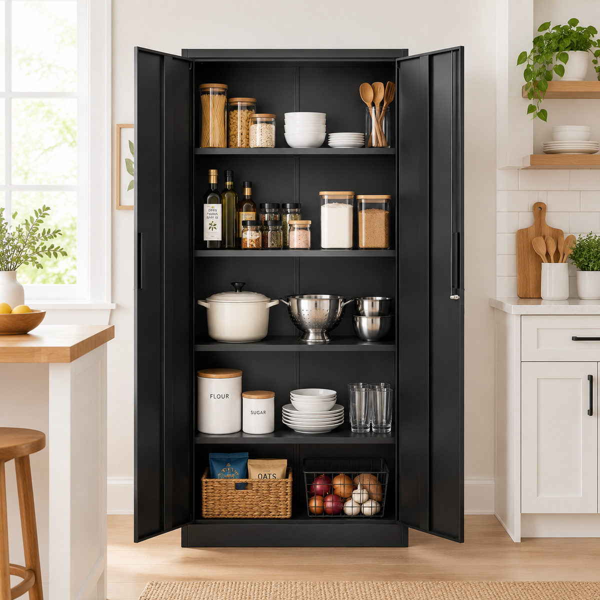 VIYET 71" Metal Storage Cabinet, Lockable Steel Utility Cabinet with 4 Adjustable Shelves, 180 Lbs per Shelf, Double Doors for Office & Pantry