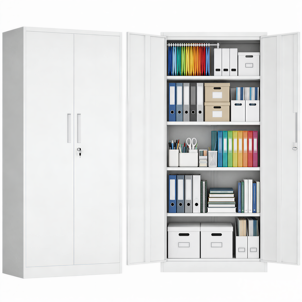 VIYET 71" Metal Storage Cabinet, Lockable Steel Utility Cabinet with 4 Adjustable Shelves, 180 Lbs per Shelf, Double Doors for Office & Pantry