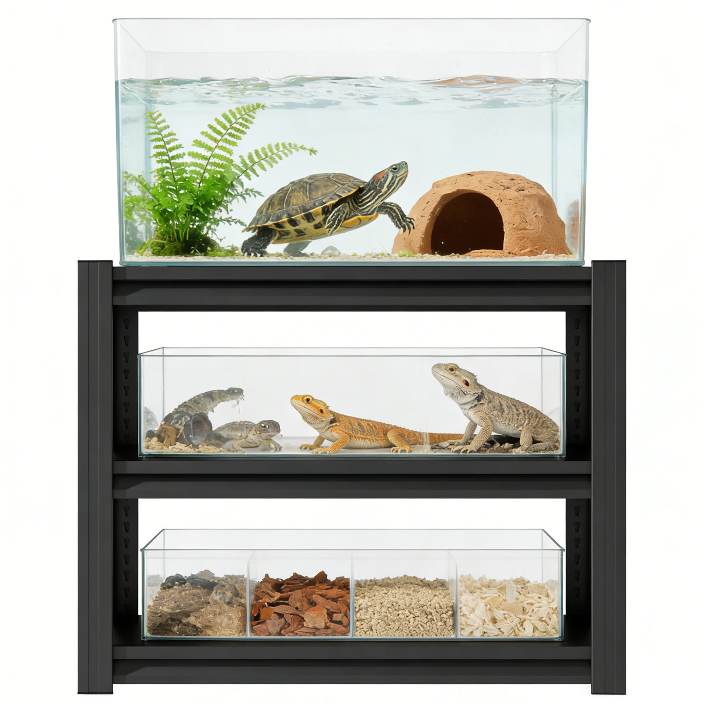 VIYET 3-Tier Metal Fish Tank Stand, 47.2"W Heavy Duty Adjustable Aquarium Rack for 30-40 Gallon Fish Tank, Multi-Use Storage Shelf